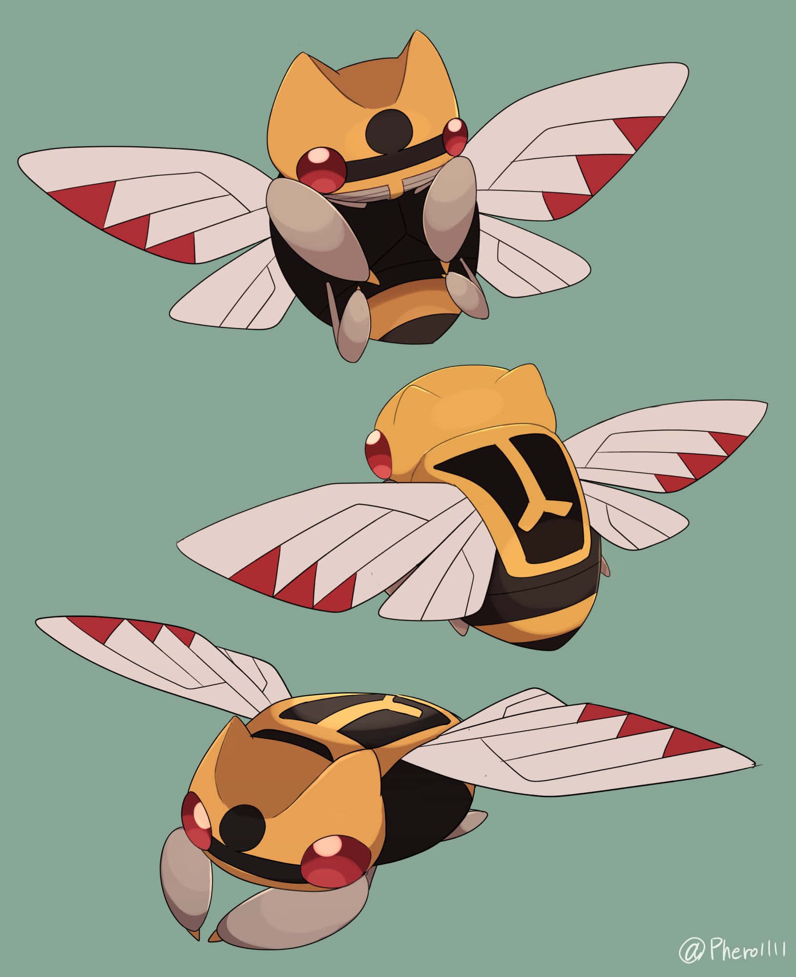 Ninjask, sage green, red eyes, Full HD Phone Wallpaper