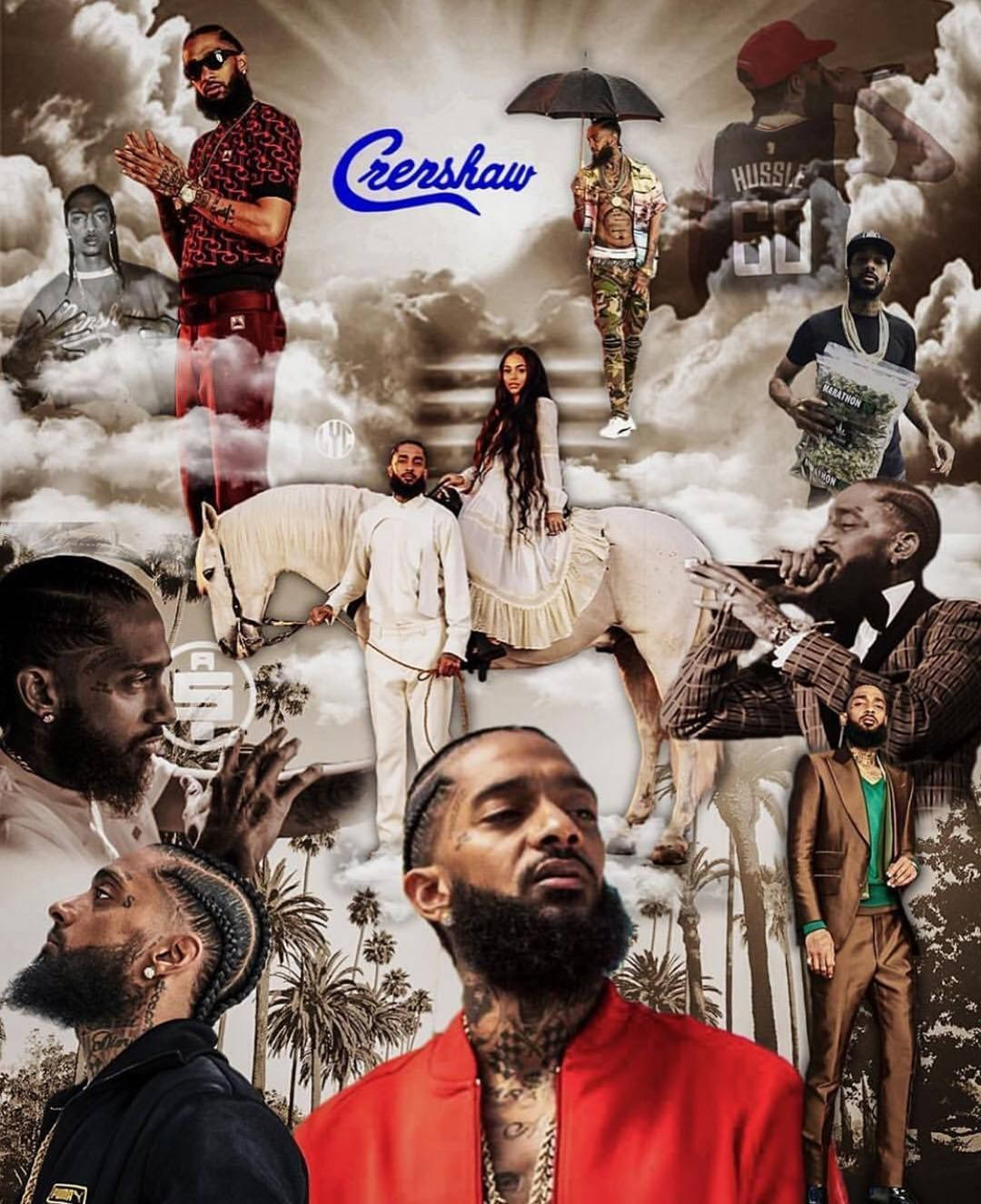 Nipsey Hussle, collage, clouds, HD Phone Wallpaper