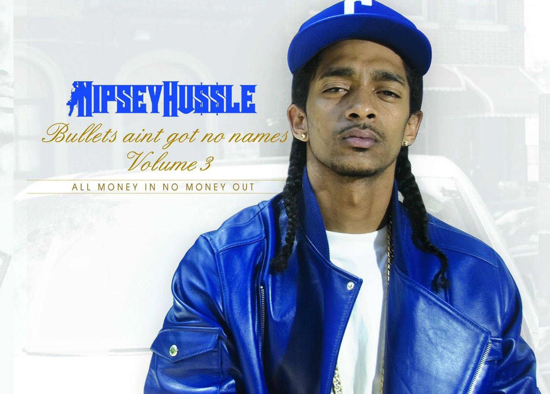 Nipsey Hussle, shiny blue leather jacket, cap, Full HD Desktop Wallpaper