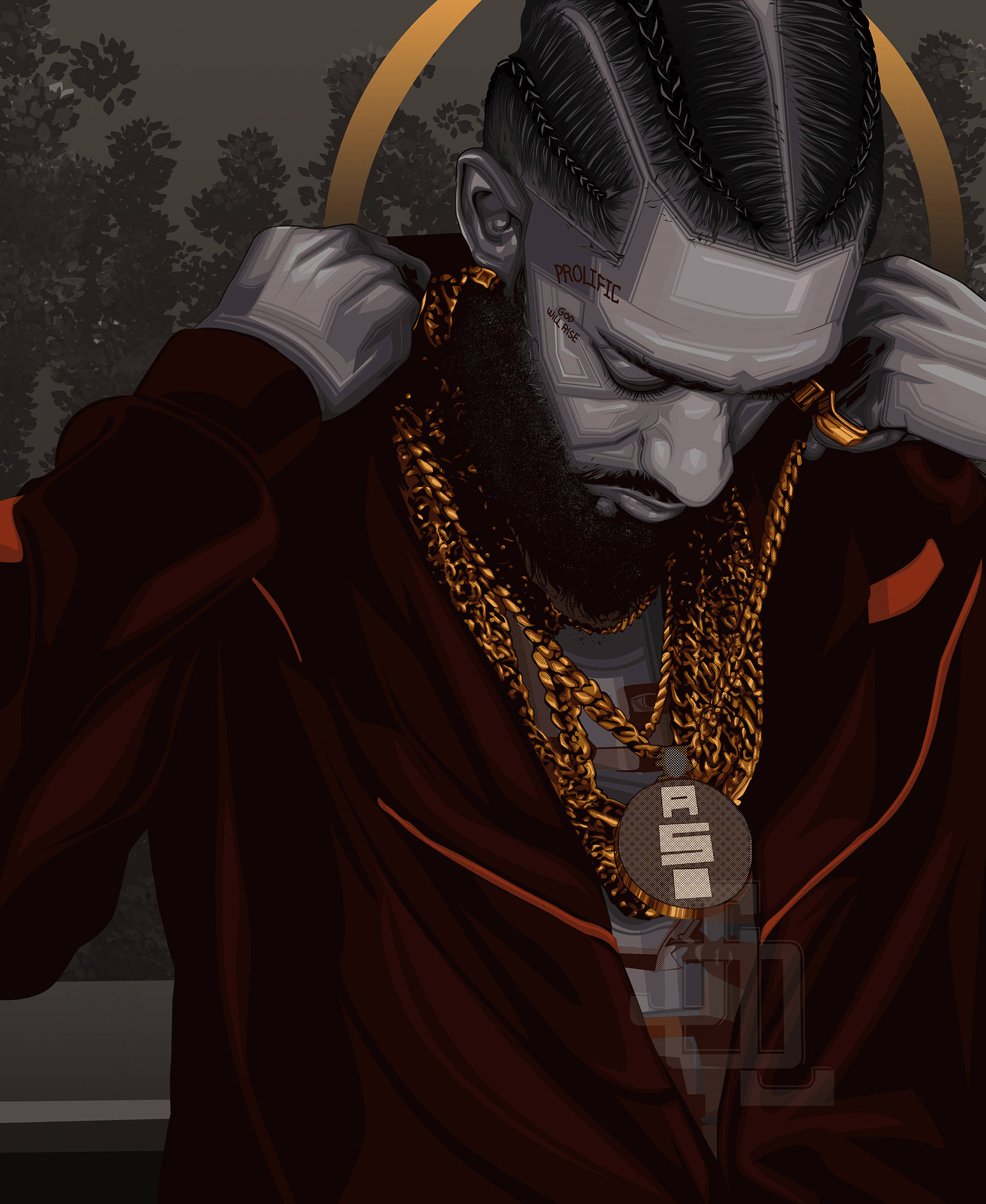 Nipsey Hussle, blue jacket, braided hair, Full HD Phone Wallpaper