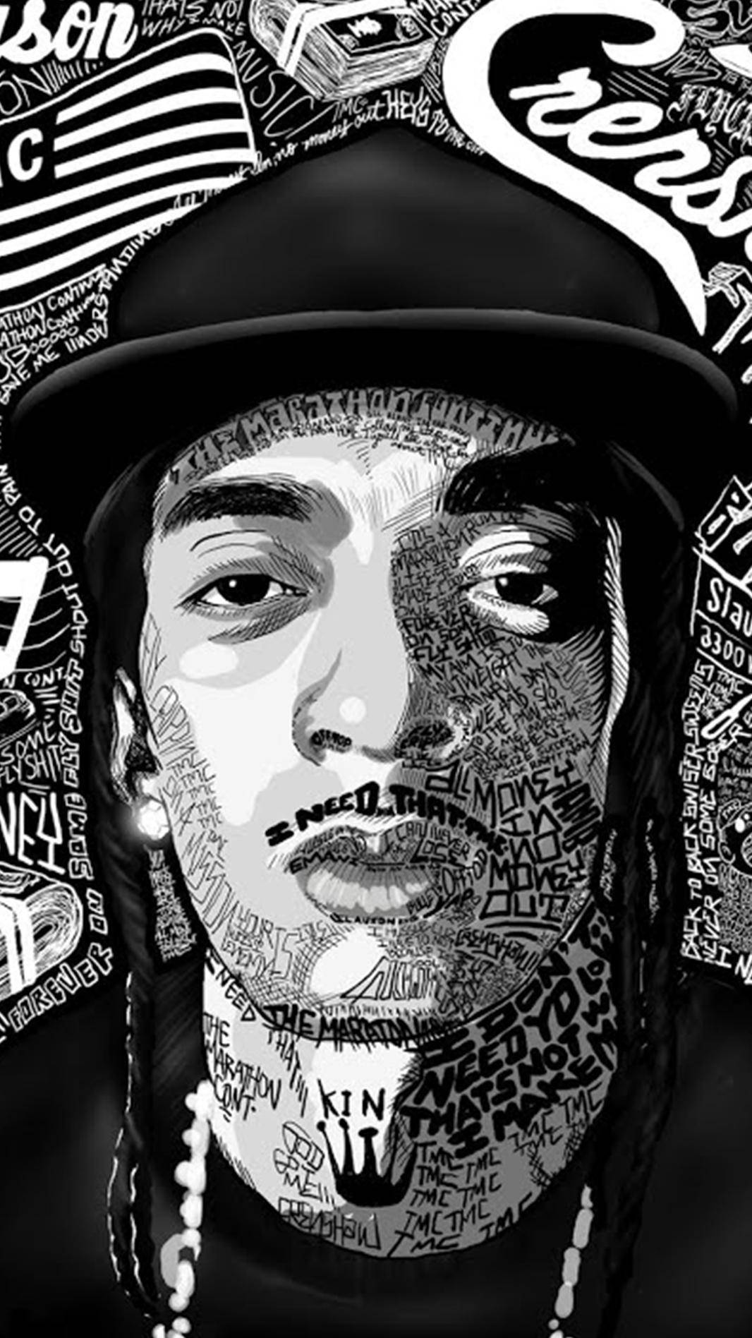 Nipsey Hussle, black and white illustration, cap, HD Phone Wallpaper