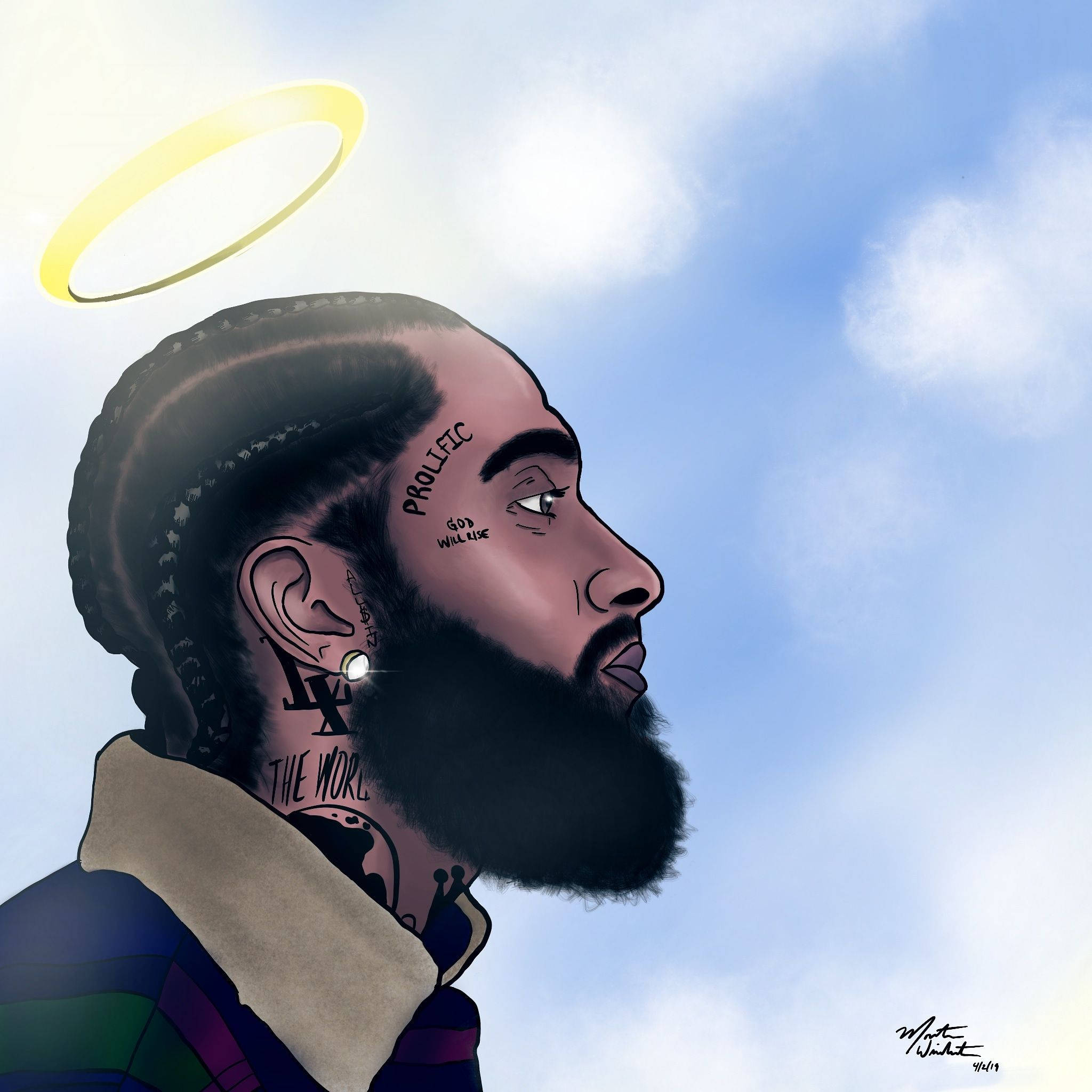 Nipsey Hussle, bearded man, halo, Full HD Desktop Wallpaper