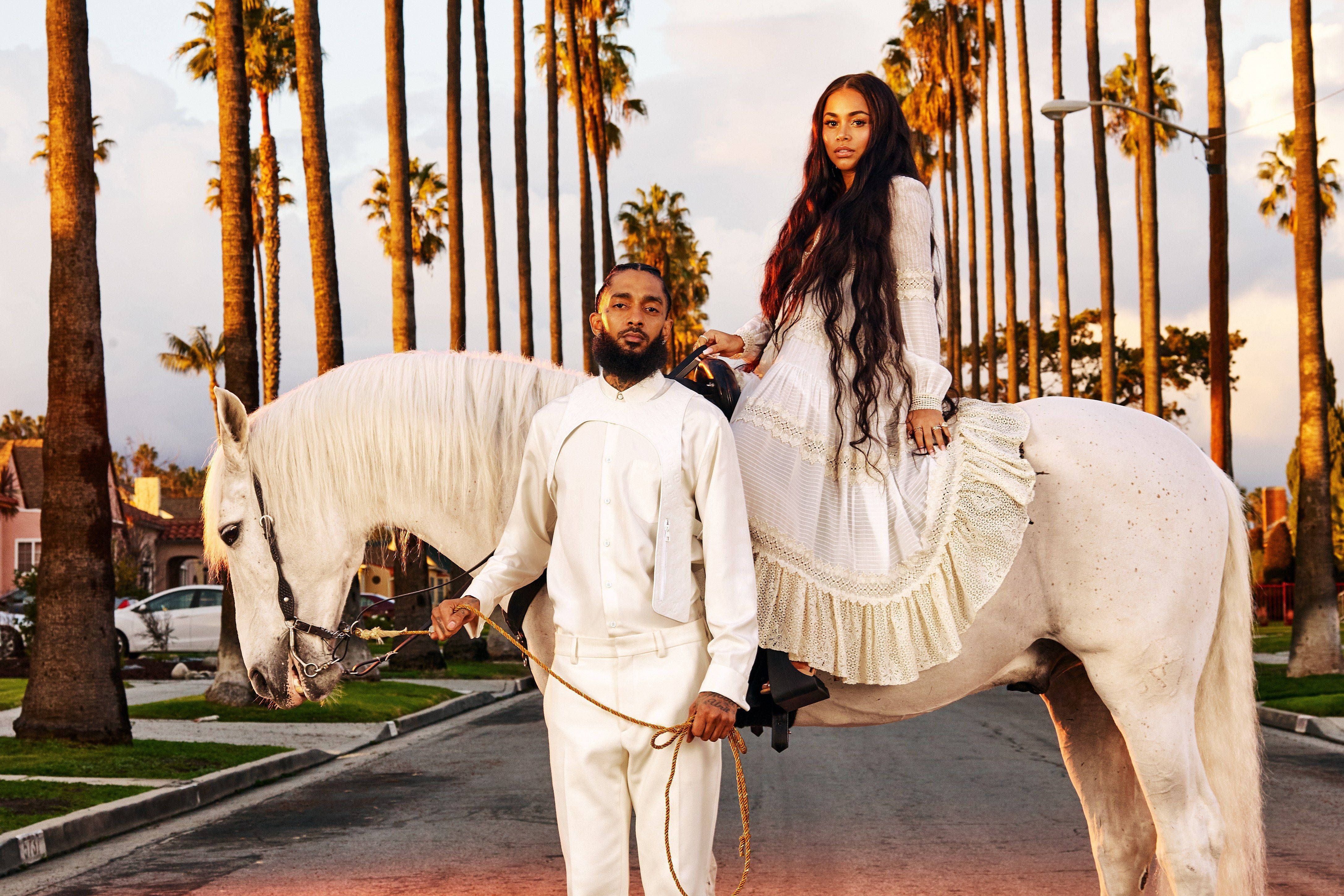 Nipsey Hussle, white attire, white horse, 4K Desktop Wallpaper