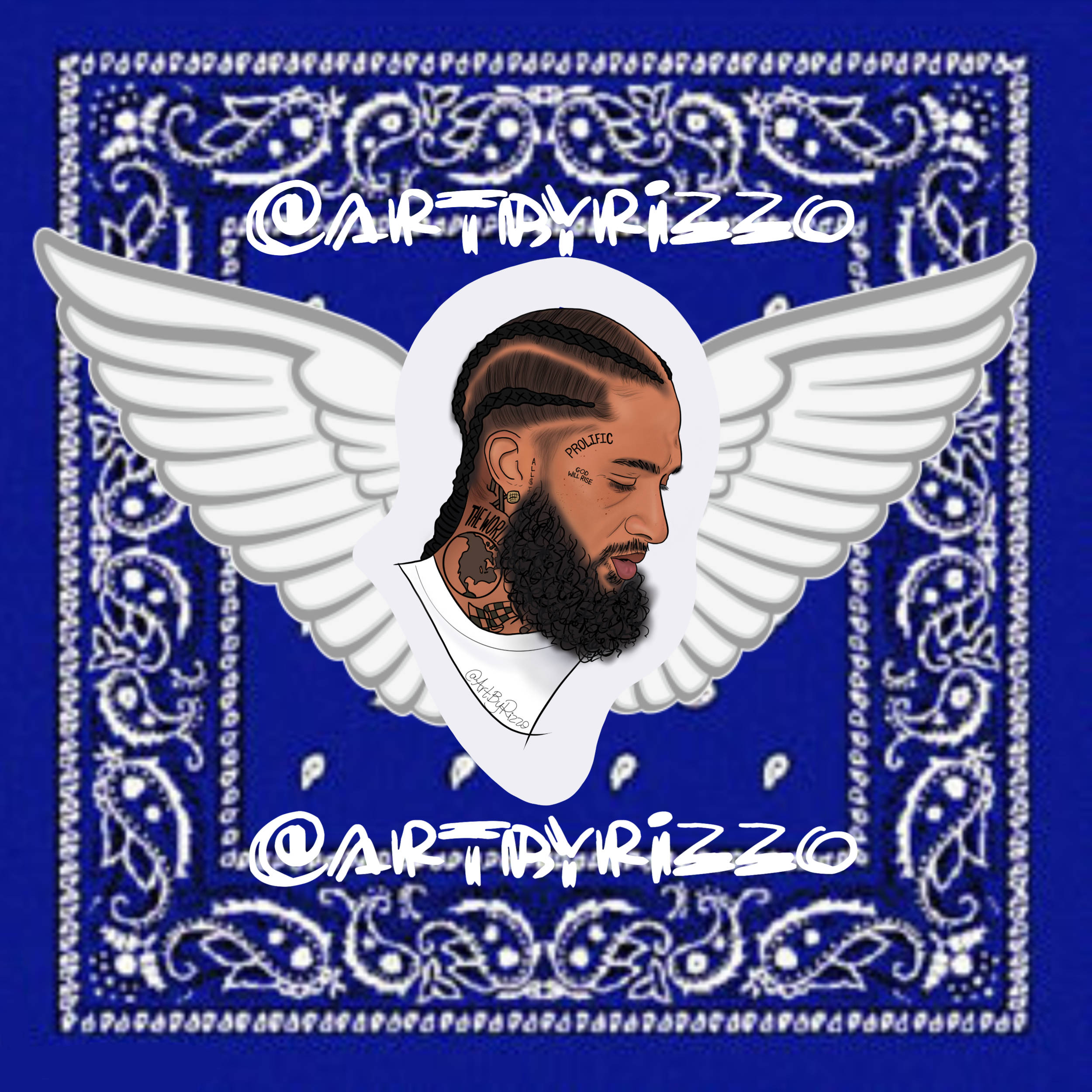 Nipsey Hussle, bearded man, wings, Full HD Desktop Wallpaper