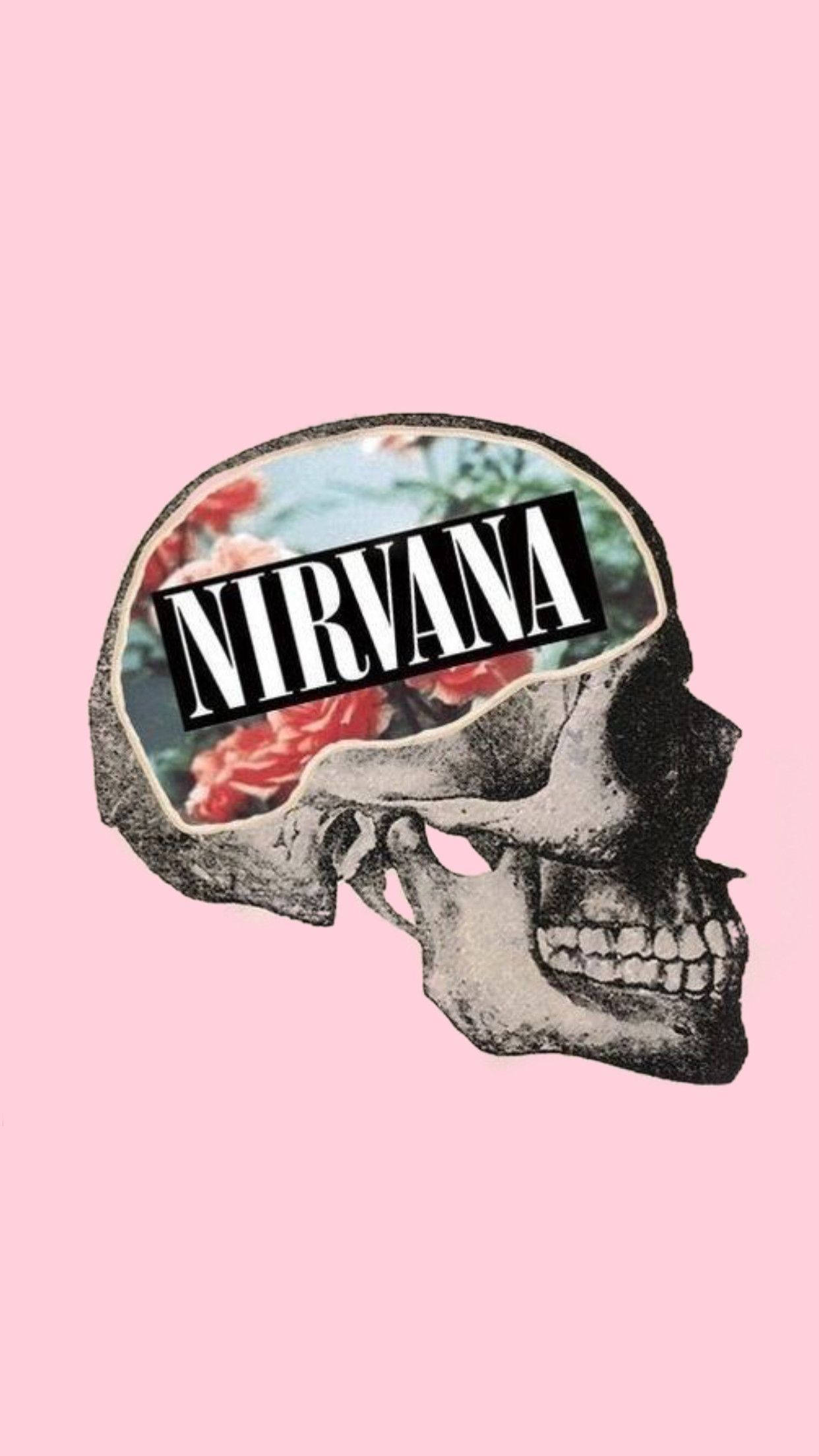 Nirvana, grey skull, floral brain cavity, Full HD Phone Wallpaper