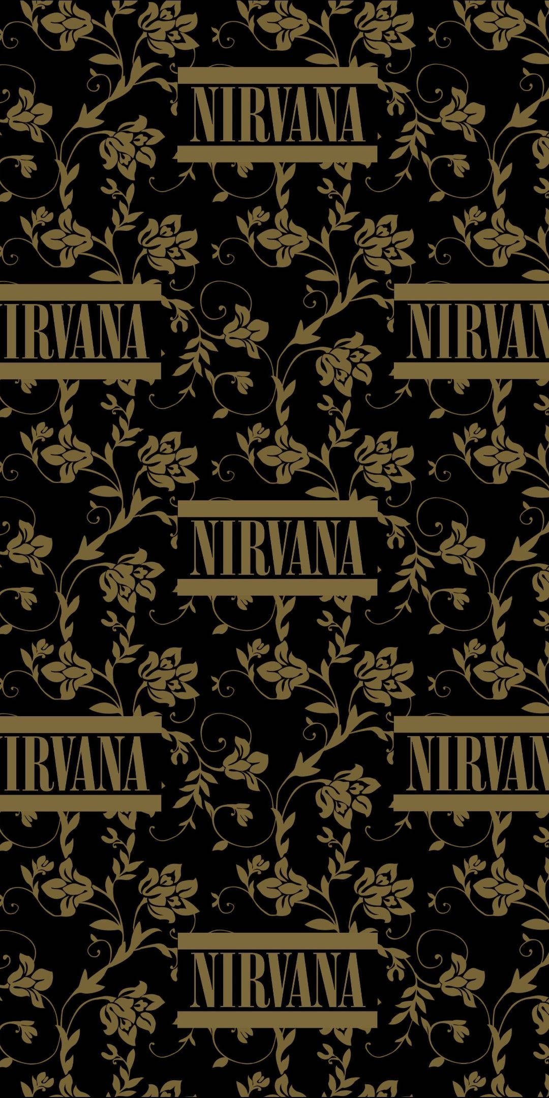 Nirvana, Golden Black, gold floral vines, Full HD Phone Wallpaper