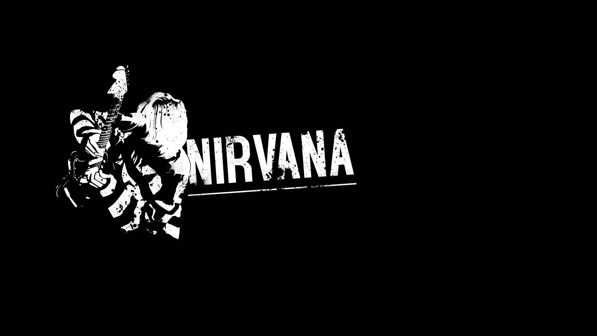 Nirvana, guitarist silhouette, black and white, Full HD Desktop Wallpaper