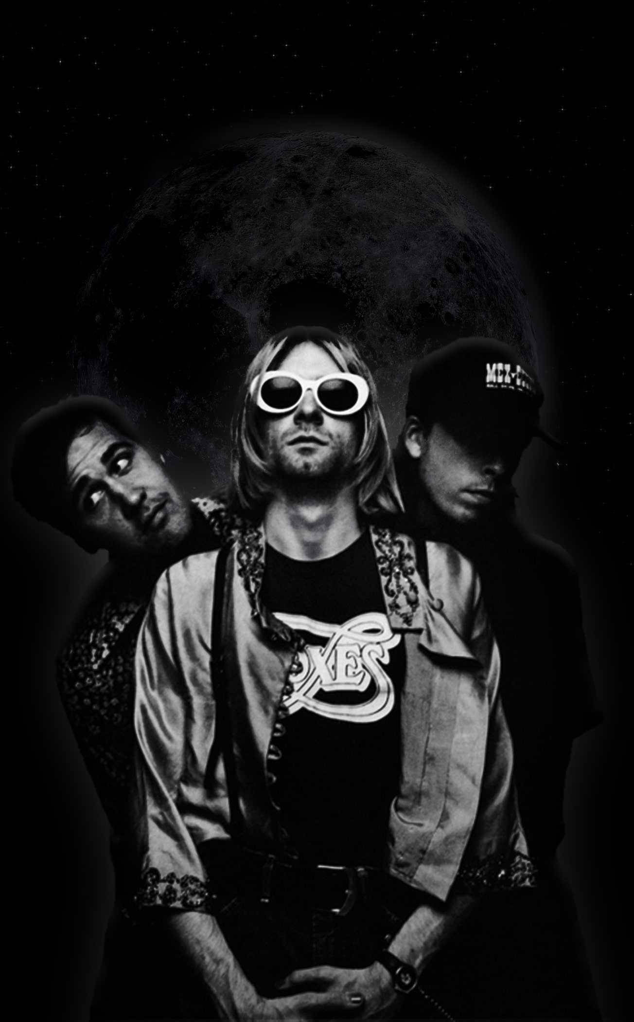 Nirvana, starry backdrop, large moon, Full HD Phone Wallpaper