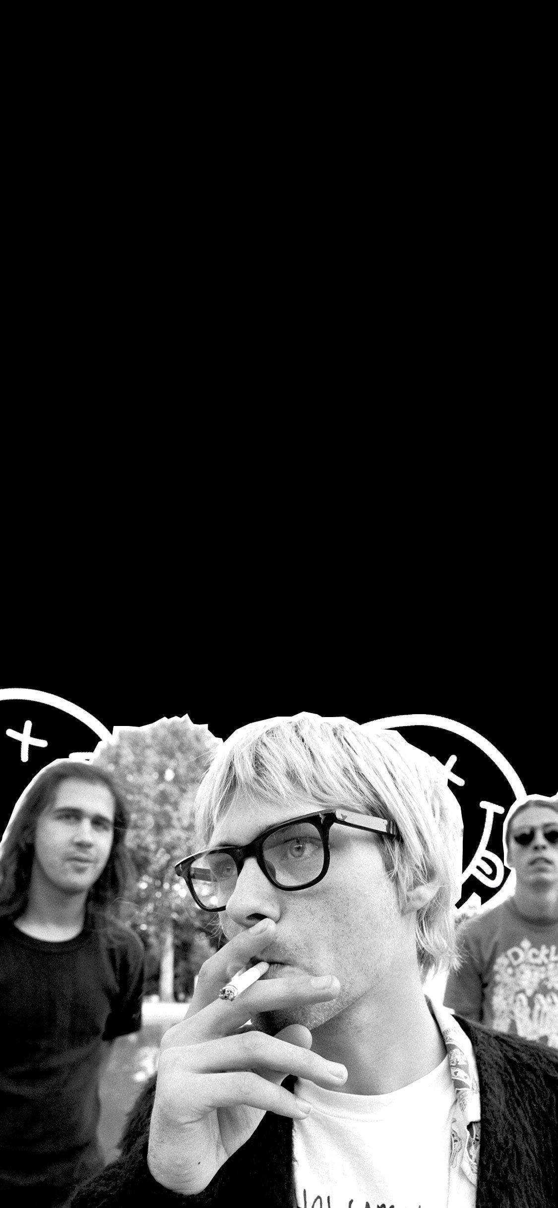 Nirvana, black and white portrait, man with glasses, Full HD Phone Wallpaper