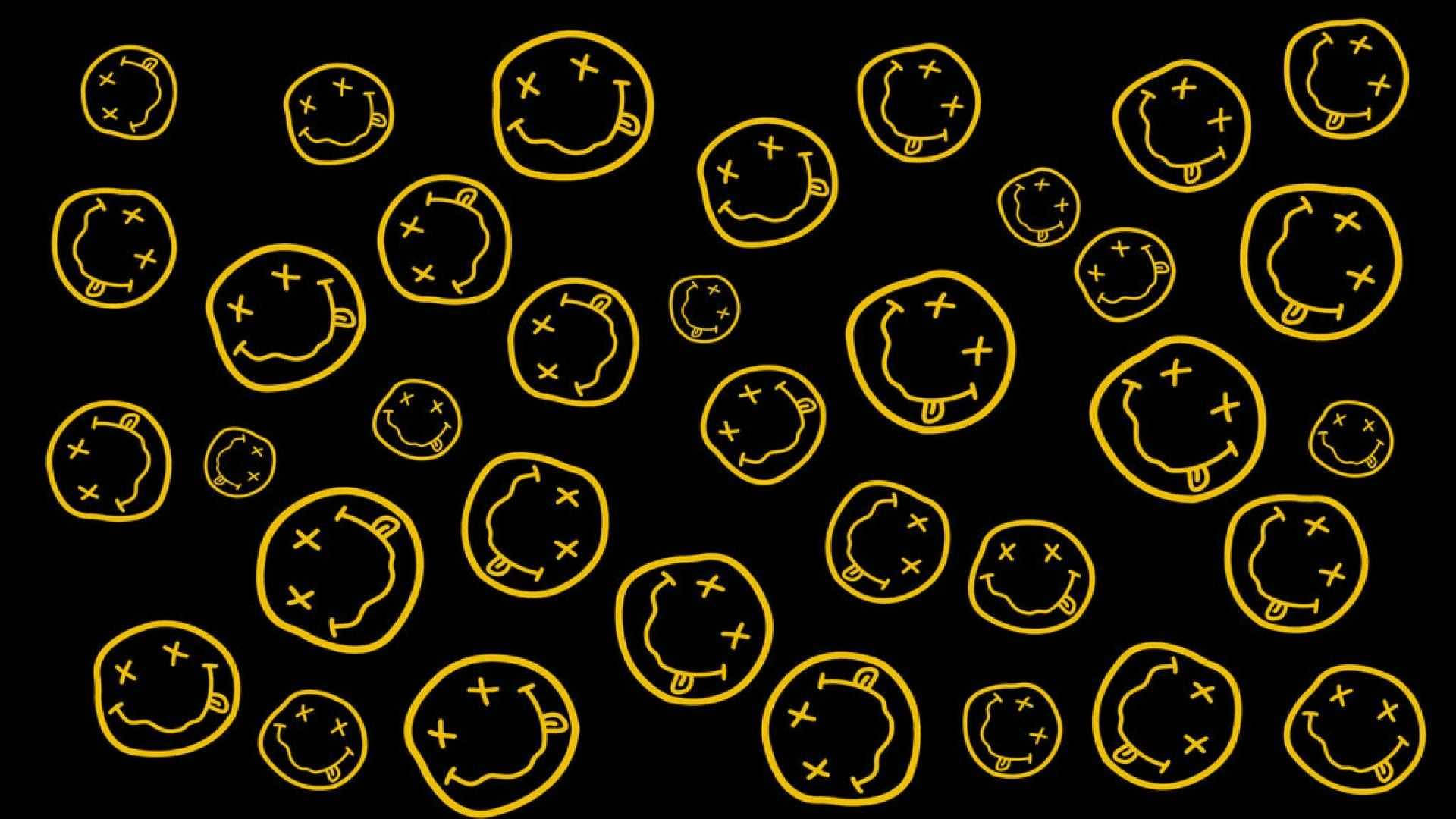 Nirvana, smiley logo, golden outlined, Full HD Desktop Wallpaper