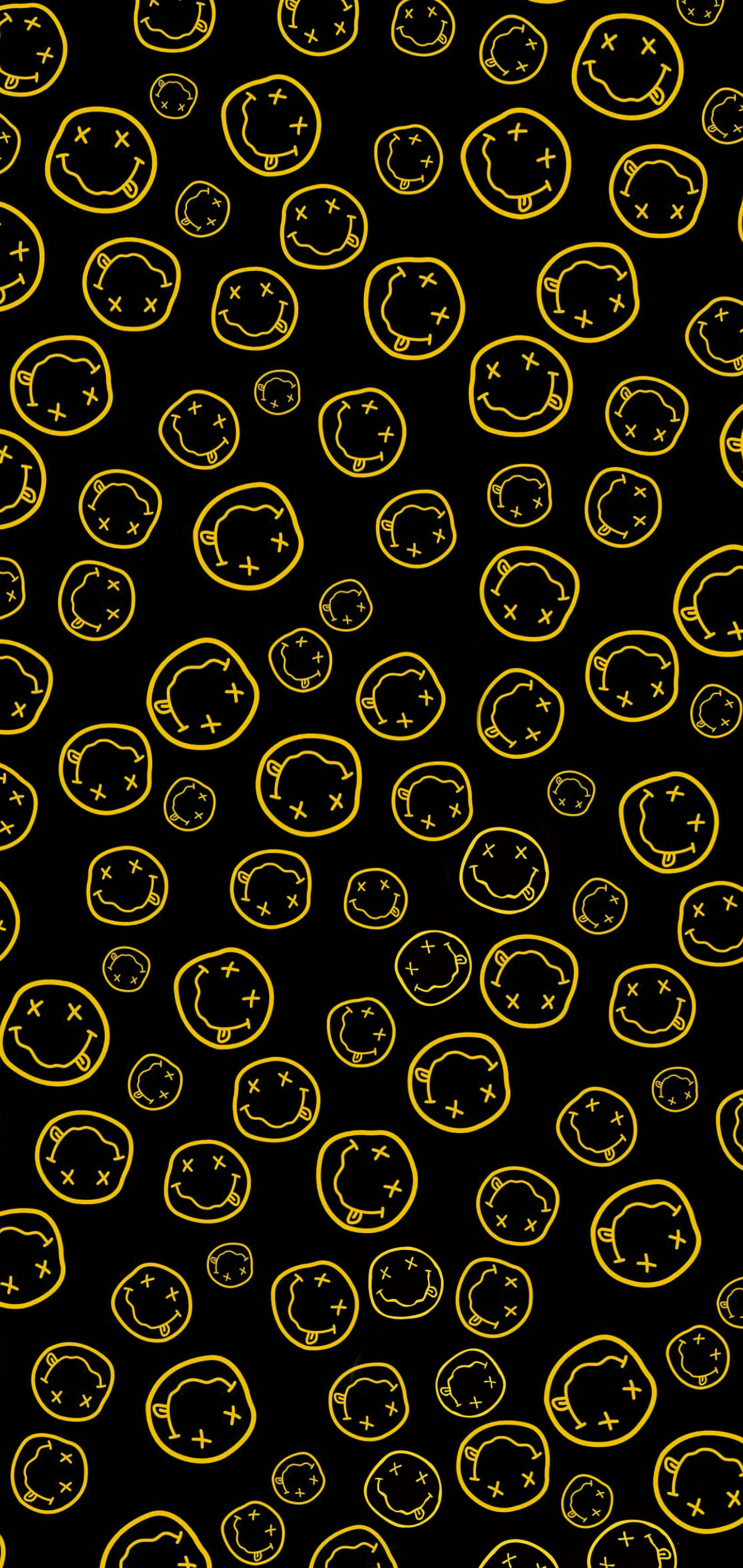 Nirvana, smiley faces, yellow outlined, 2K Phone Wallpaper
