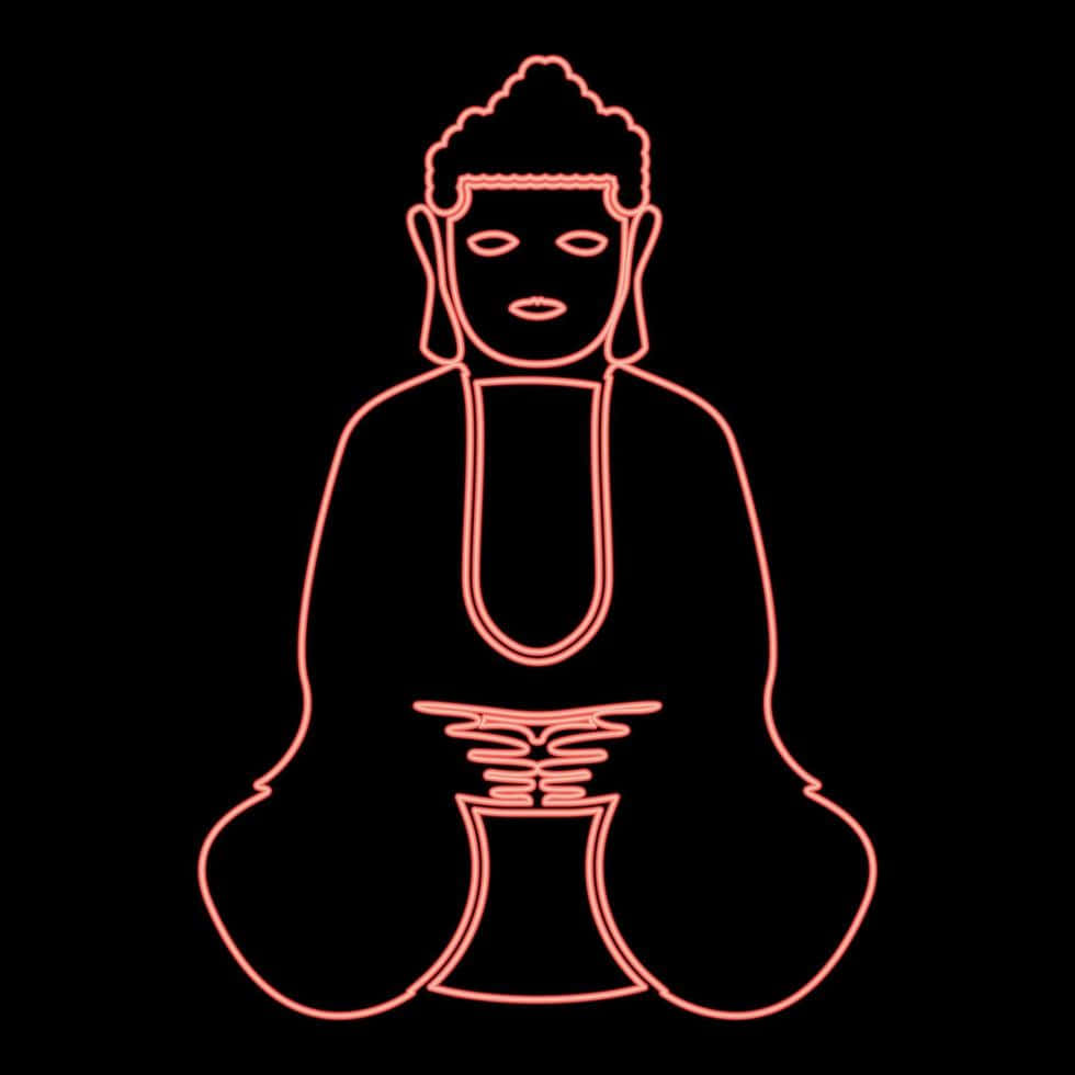 calming neon buddha, seated Buddha, glowing coral neon outline, SD Desktop Wallpaper