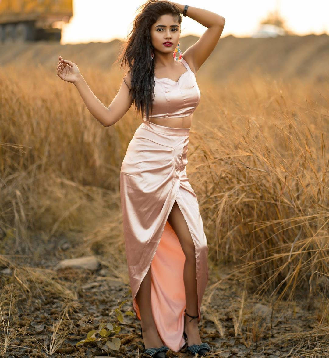 Nisha Guragain, silky champagne dress, pink satin dress, SD Phone Wallpaper