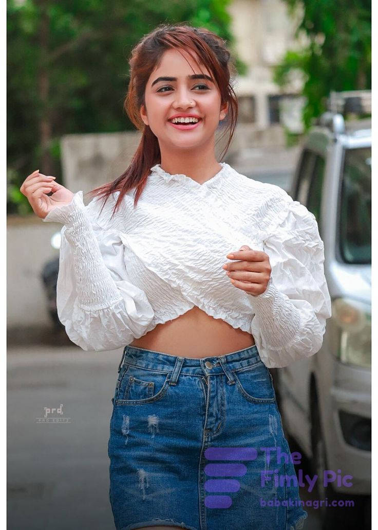 Nisha Guragain, white ruffled crop top, ripped denim skirt, SD Phone Wallpaper