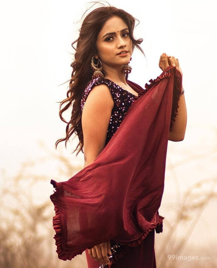 Nisha Guragain, red scarf, sparkling maroon outfit, SD Phone Wallpaper