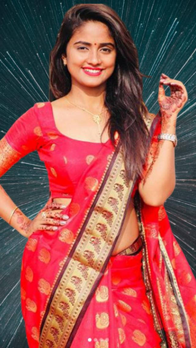 Nisha Guragain, Gujarati dress, red patterned sari, SD Phone Wallpaper