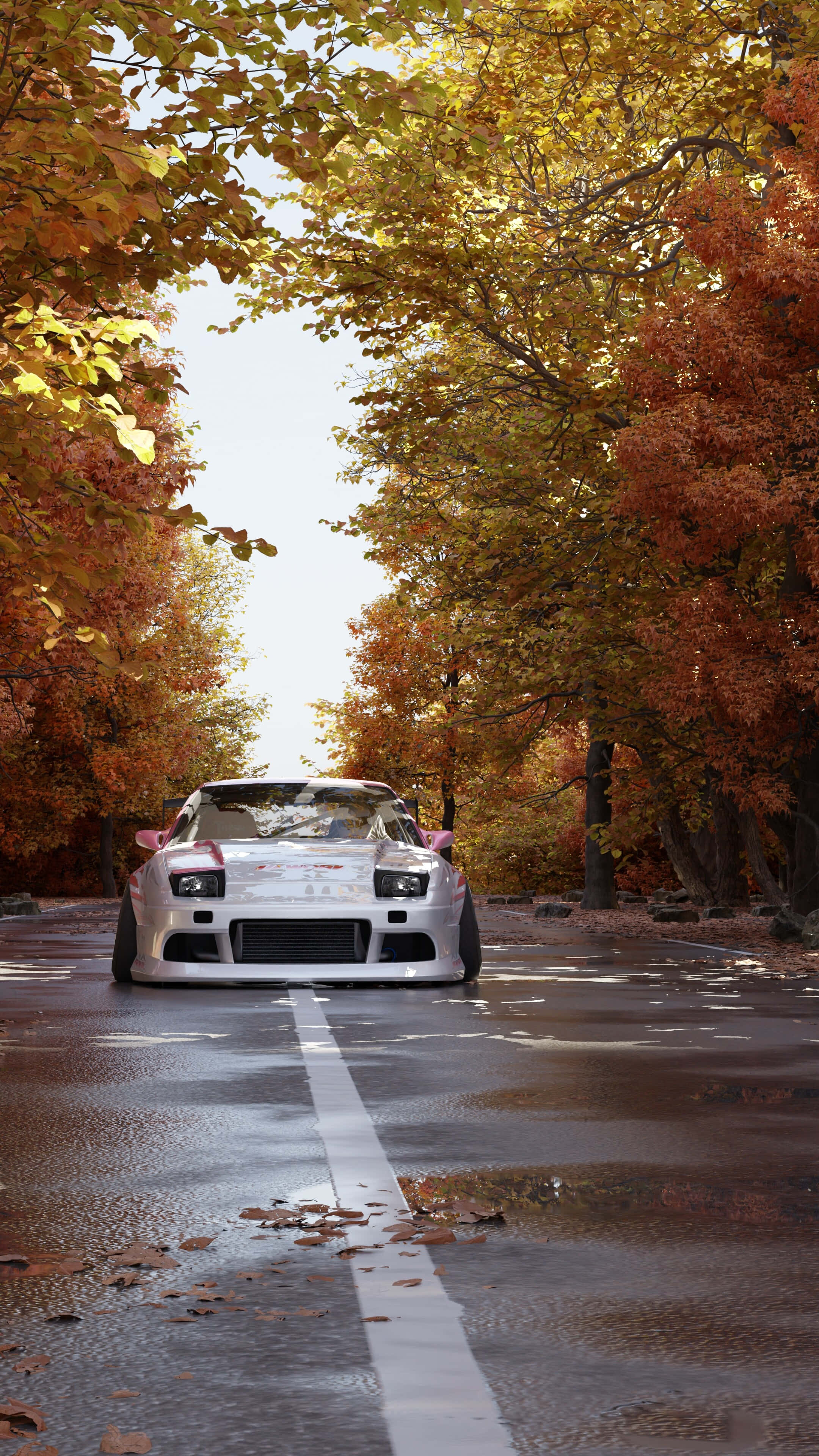 Nissan 240sx, silver drift car, pink accents, 4K Phone Wallpaper