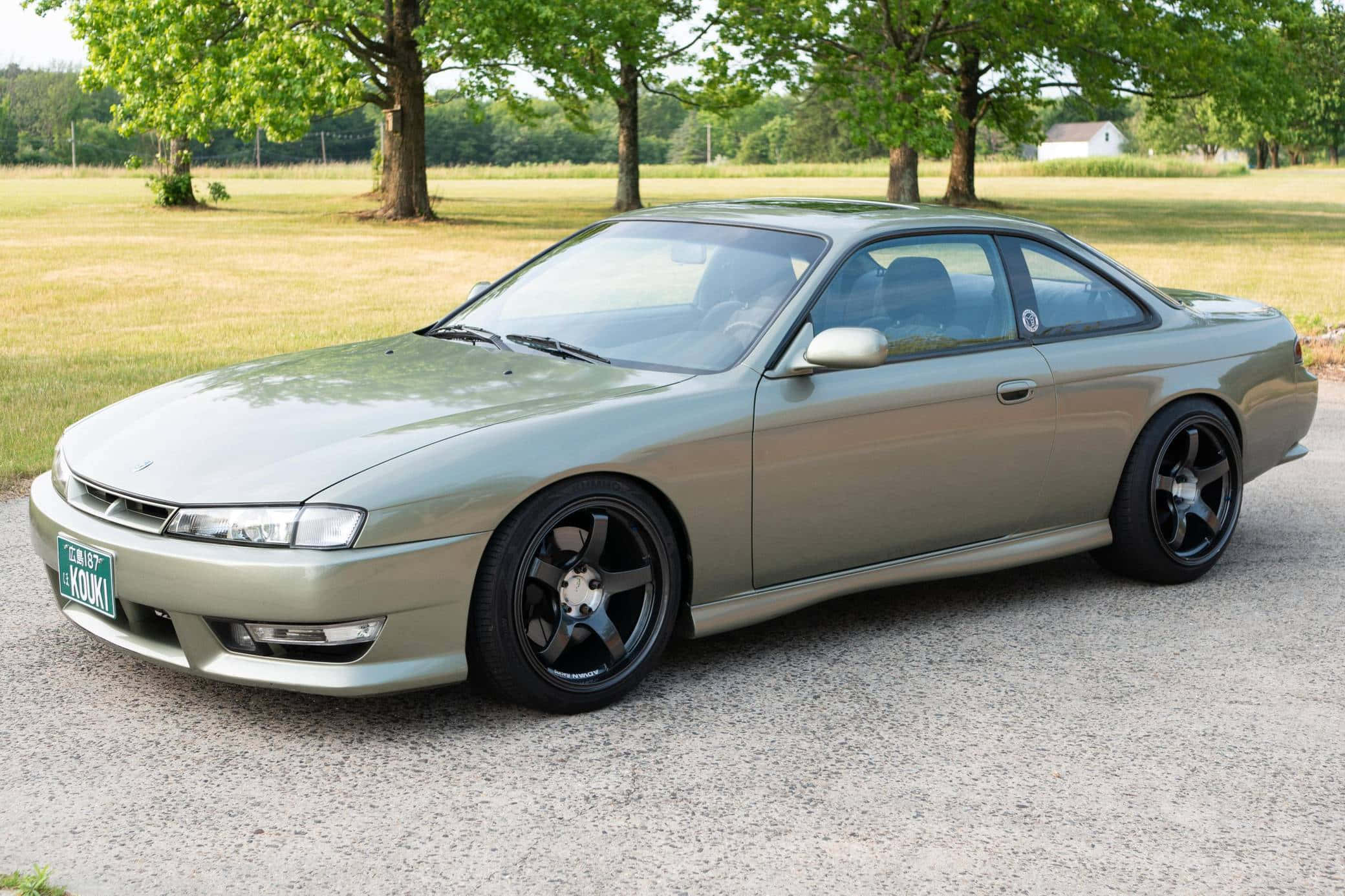 Nissan 240SX, olive green, black rims, Full HD Desktop Wallpaper