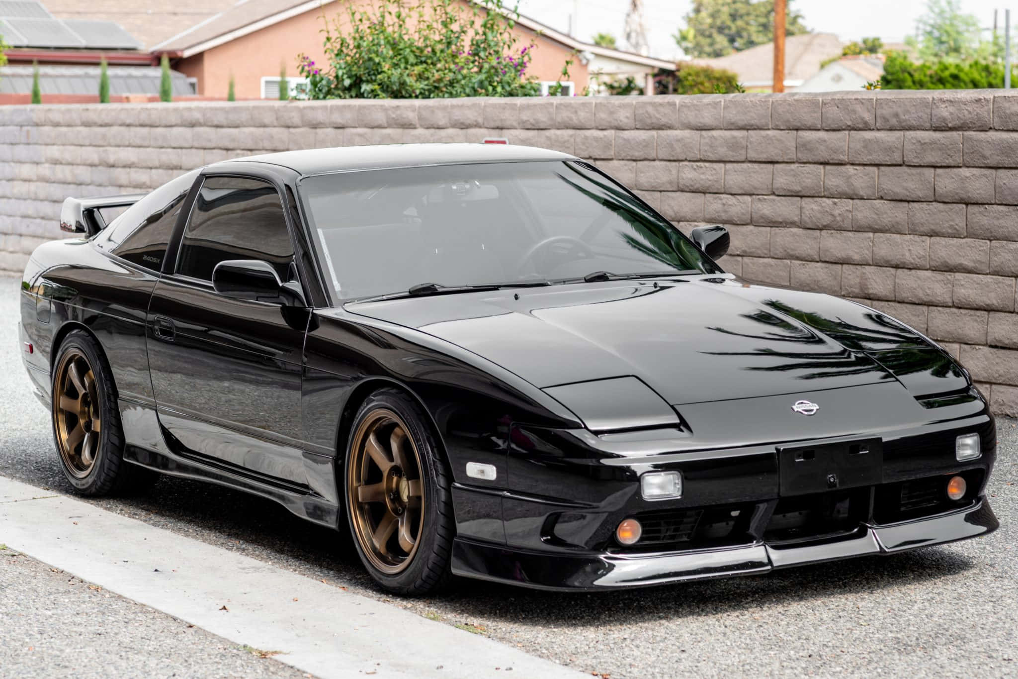 Nissan 240SX, glossy black, gold wheels, Full HD Desktop Wallpaper