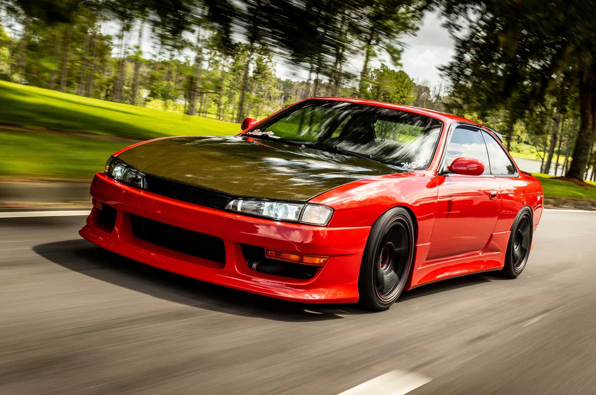 Nissan 240sx, red, black hood, Full HD Desktop Wallpaper