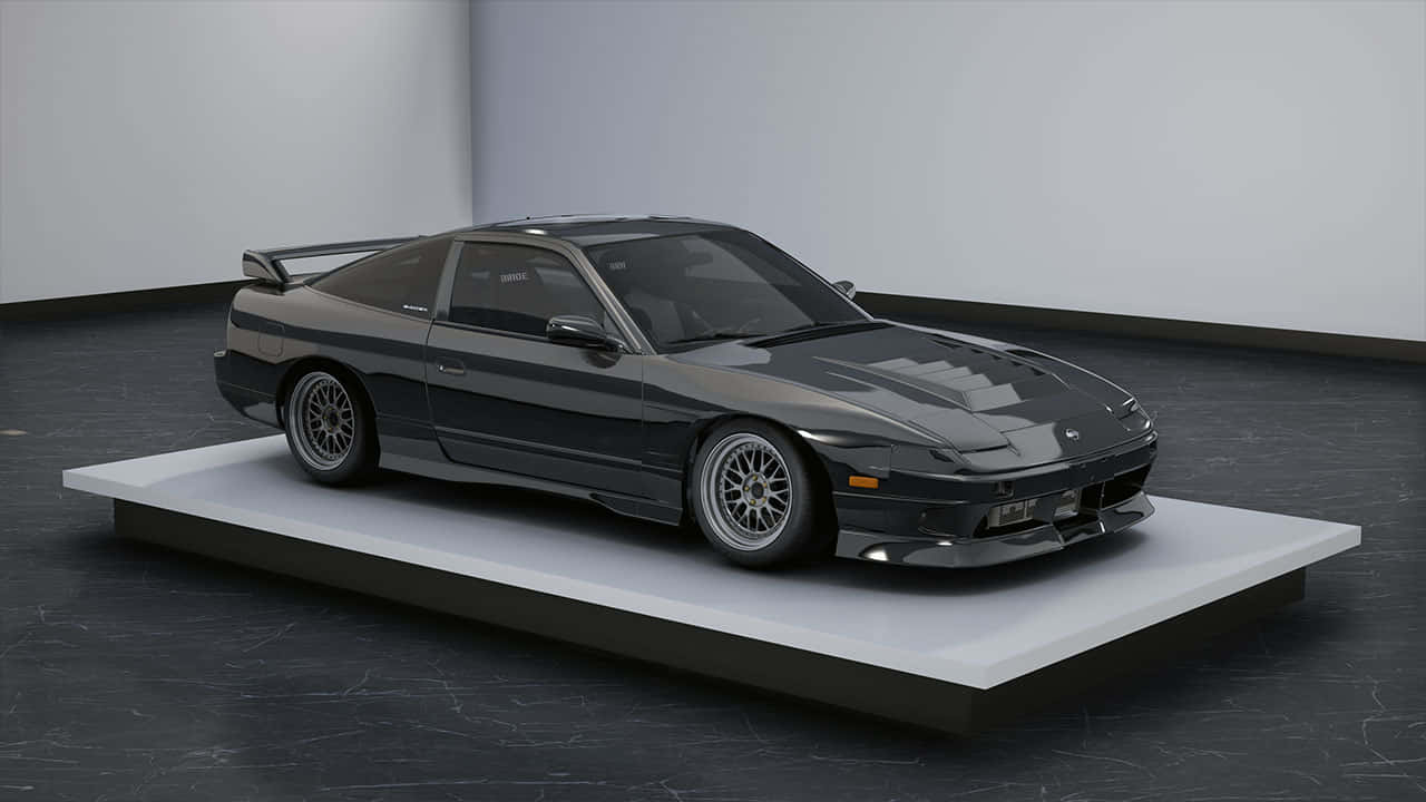 Nissan 240SX, dark gray, white pedestal, HD Desktop Wallpaper