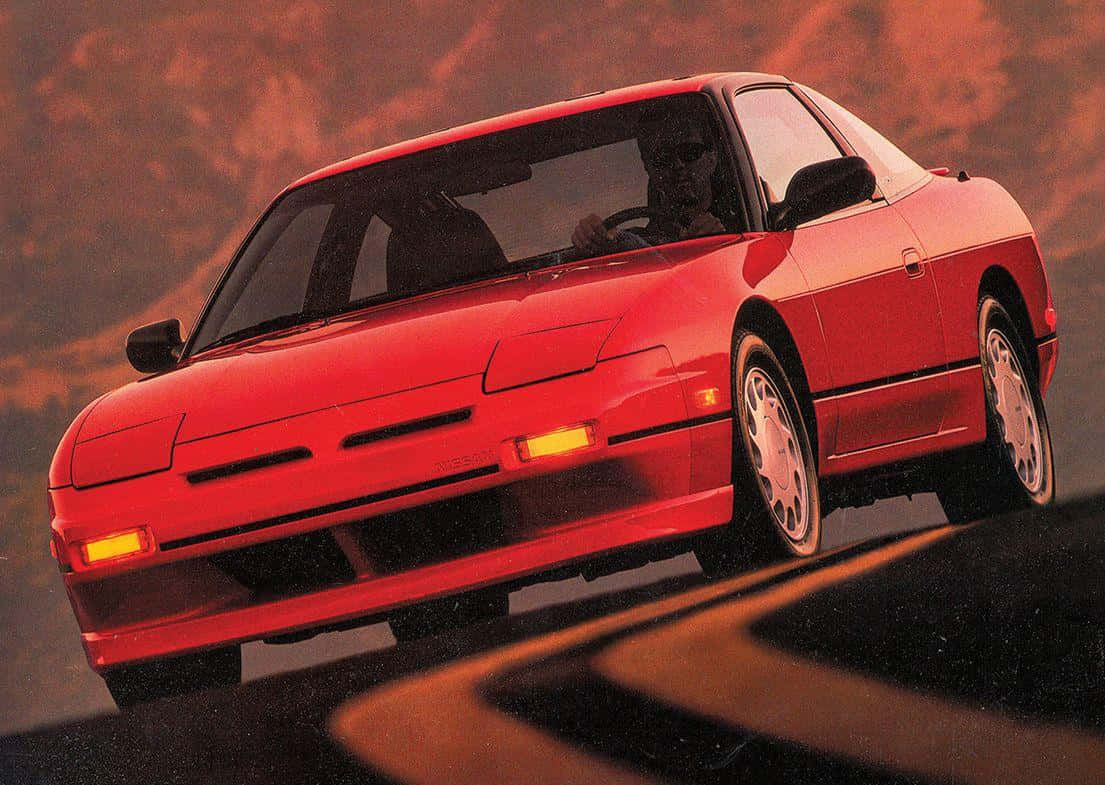 Nissan 240sx, red, glowing amber headlights, SD Desktop Wallpaper
