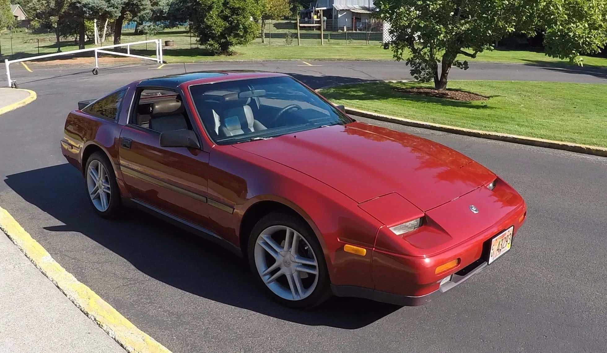 Nissan 300zx, glossy red, sunny suburban street, Full HD Desktop Wallpaper
