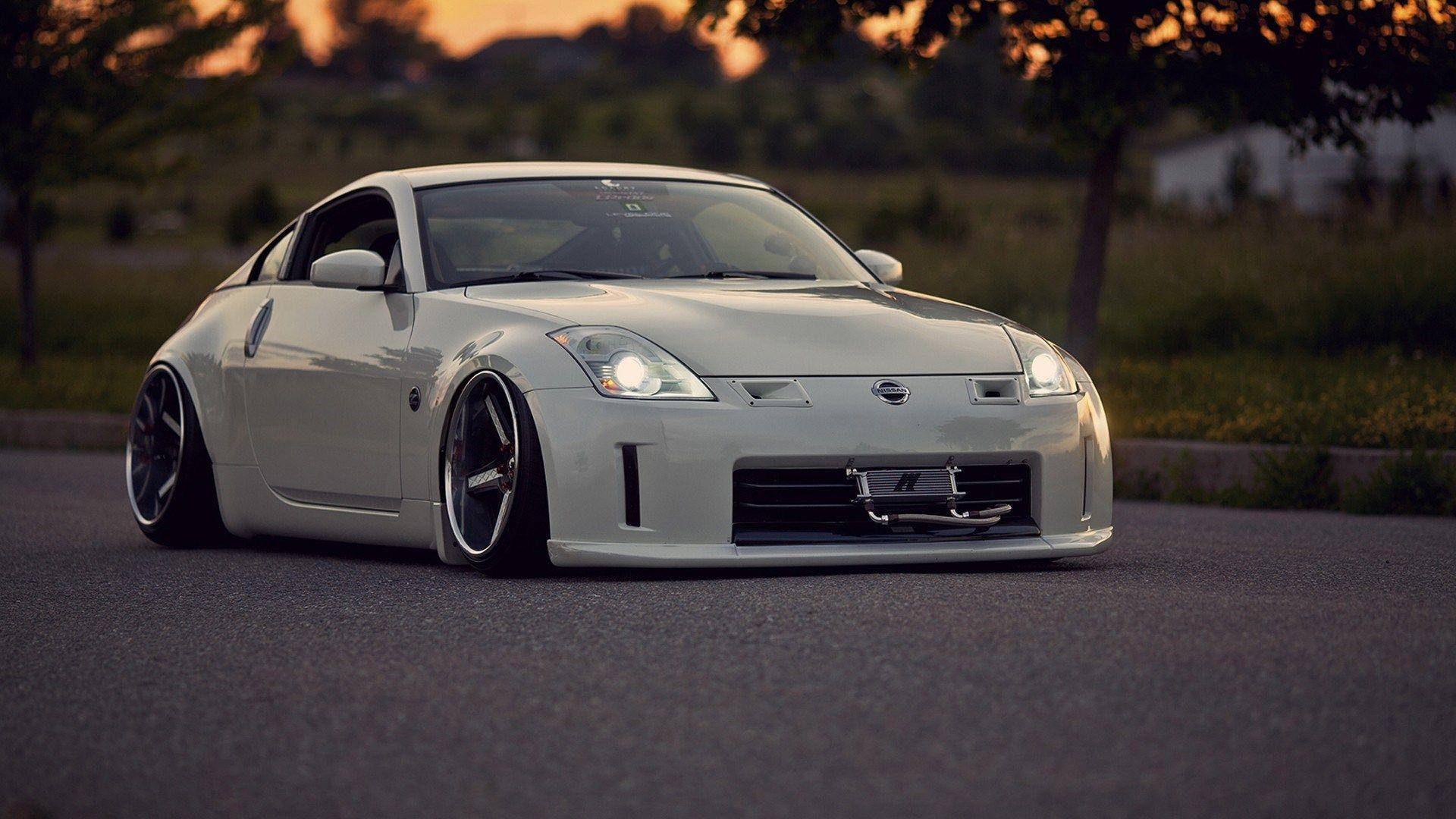 Nissan 350Z, white, lowered suspension, Full HD Desktop Wallpaper
