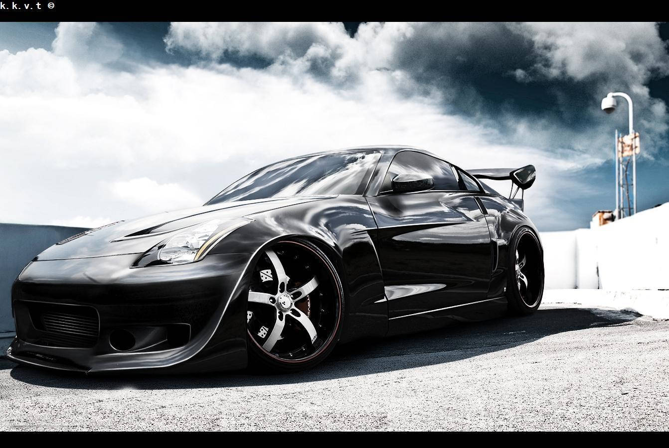 Nissan 350z, glossy black, wide body kit, HD Desktop Wallpaper