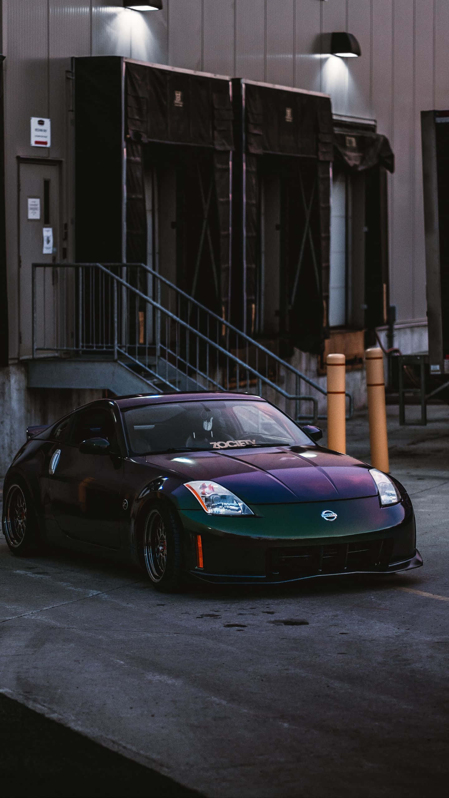 Nissan 350Z, glossy purple, green, 2K Phone Wallpaper