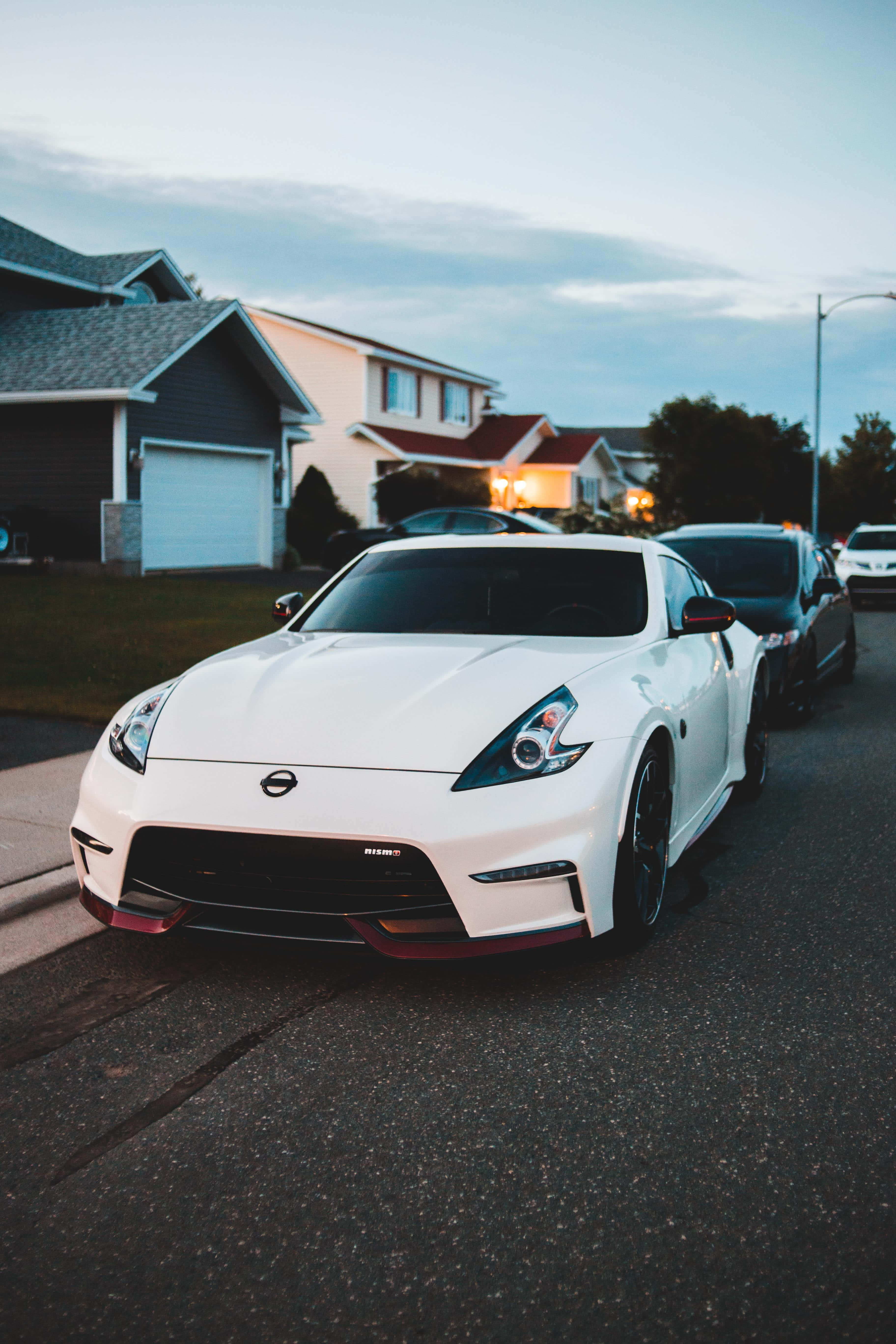 Nissan 350Z, white, suburban street, 5K Phone Wallpaper