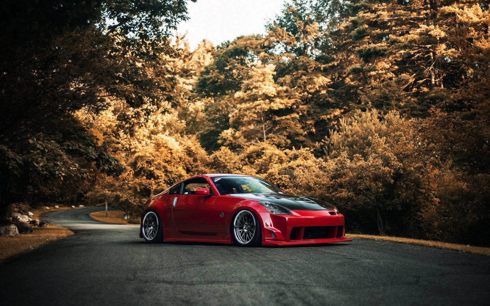 Nissan 350Z, vibrant red, black accents, HD Desktop Wallpaper