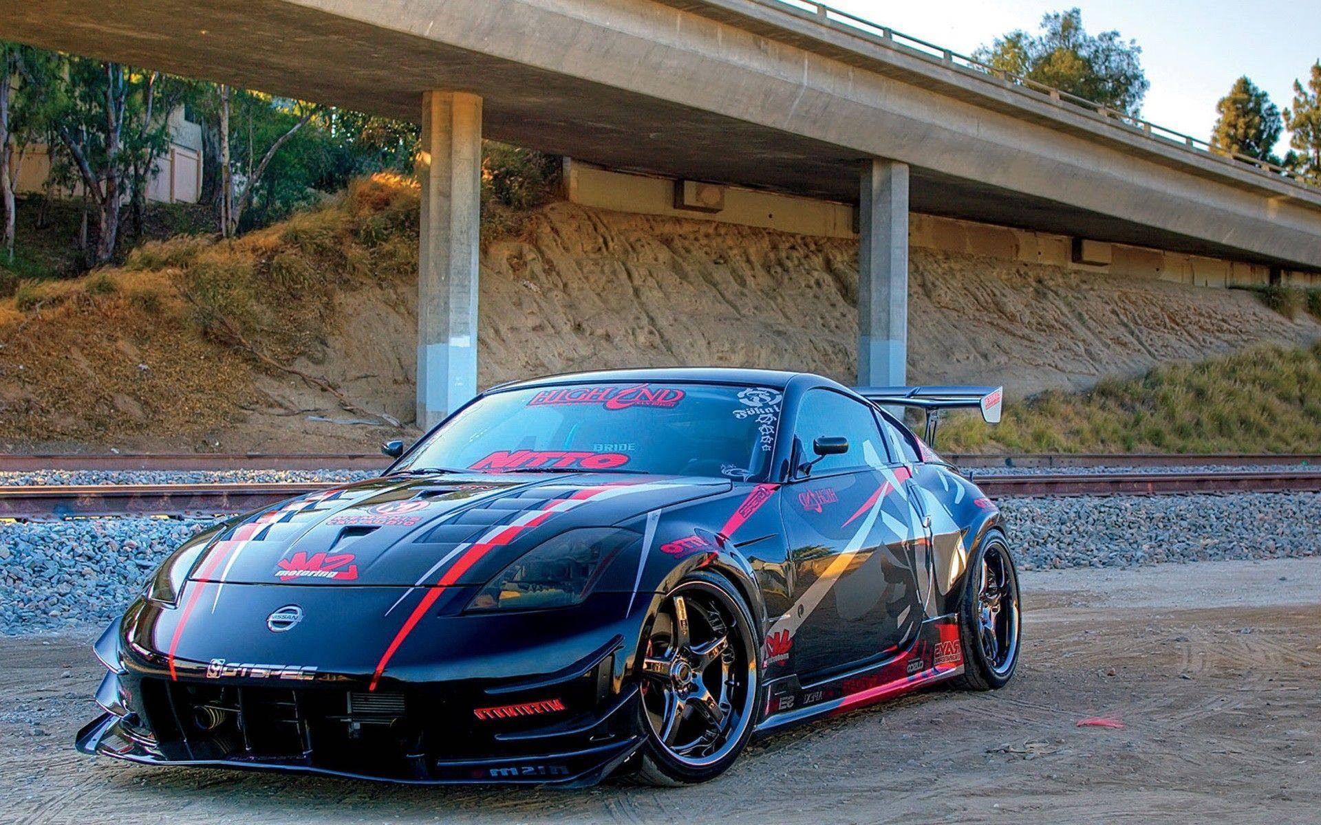 Nissan 350Z, black, red, Full HD Desktop Wallpaper