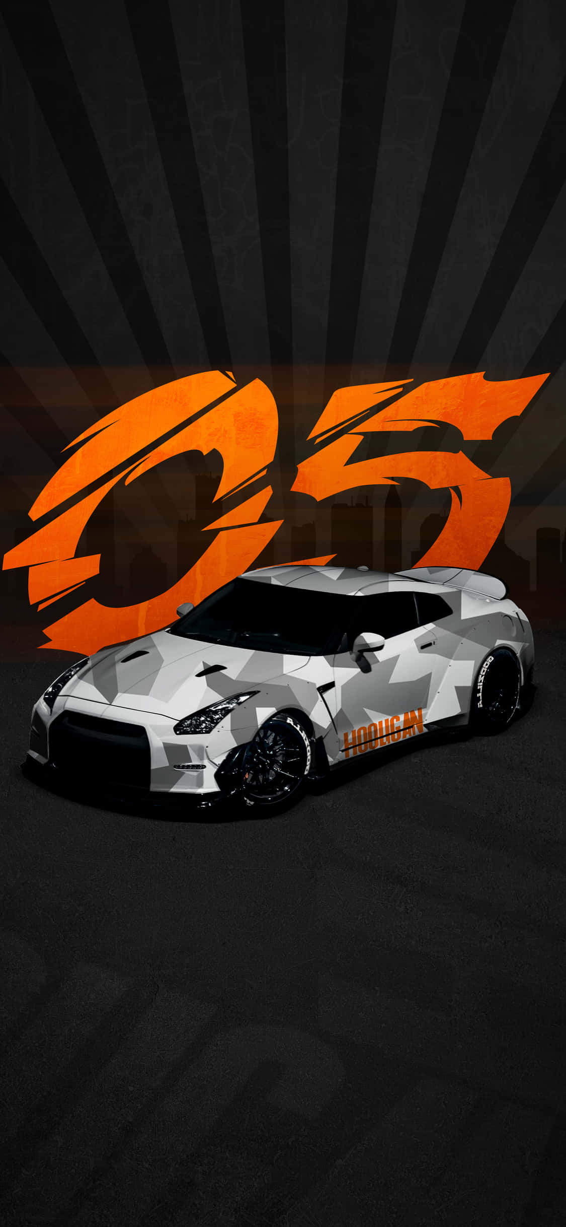 Nissan 350Z, white, orange '05' graphic, Full HD Phone Wallpaper