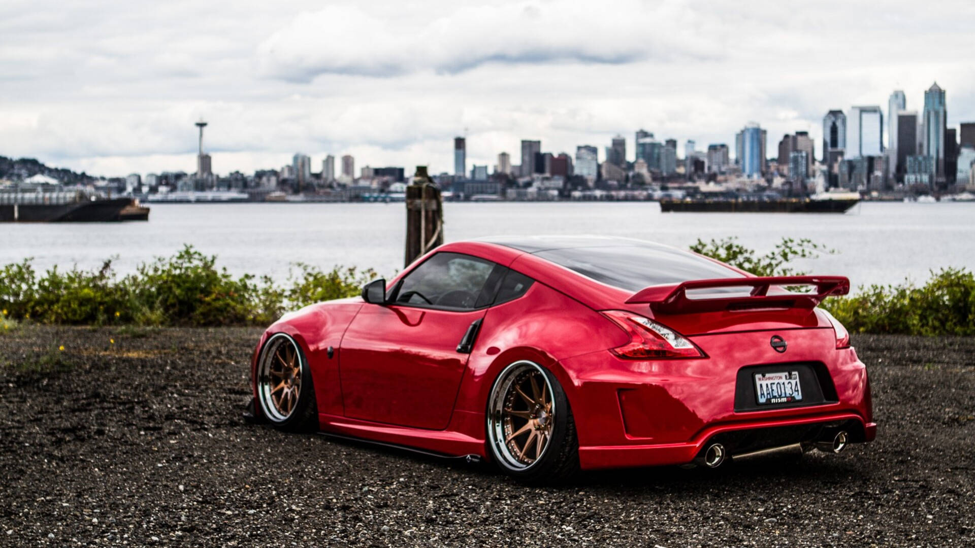 Nissan 350z, red, glossy, Full HD Desktop Wallpaper