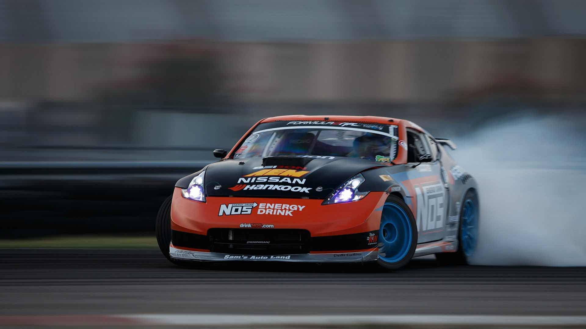 Nissan 350Z, orange and black, blue wheels, Full HD Desktop Wallpaper