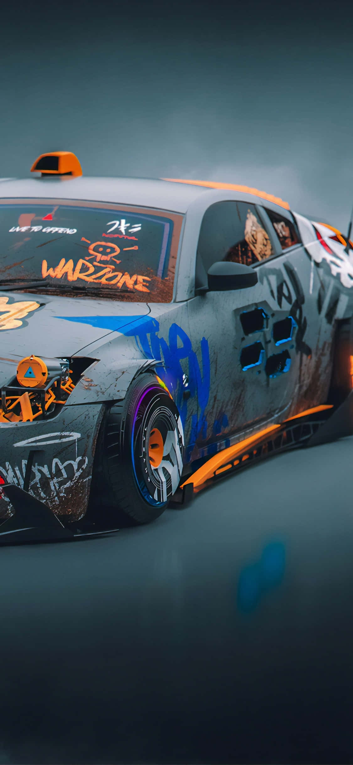 Nissan 350Z, graffiti-covered, orange accents, Full HD Phone Wallpaper