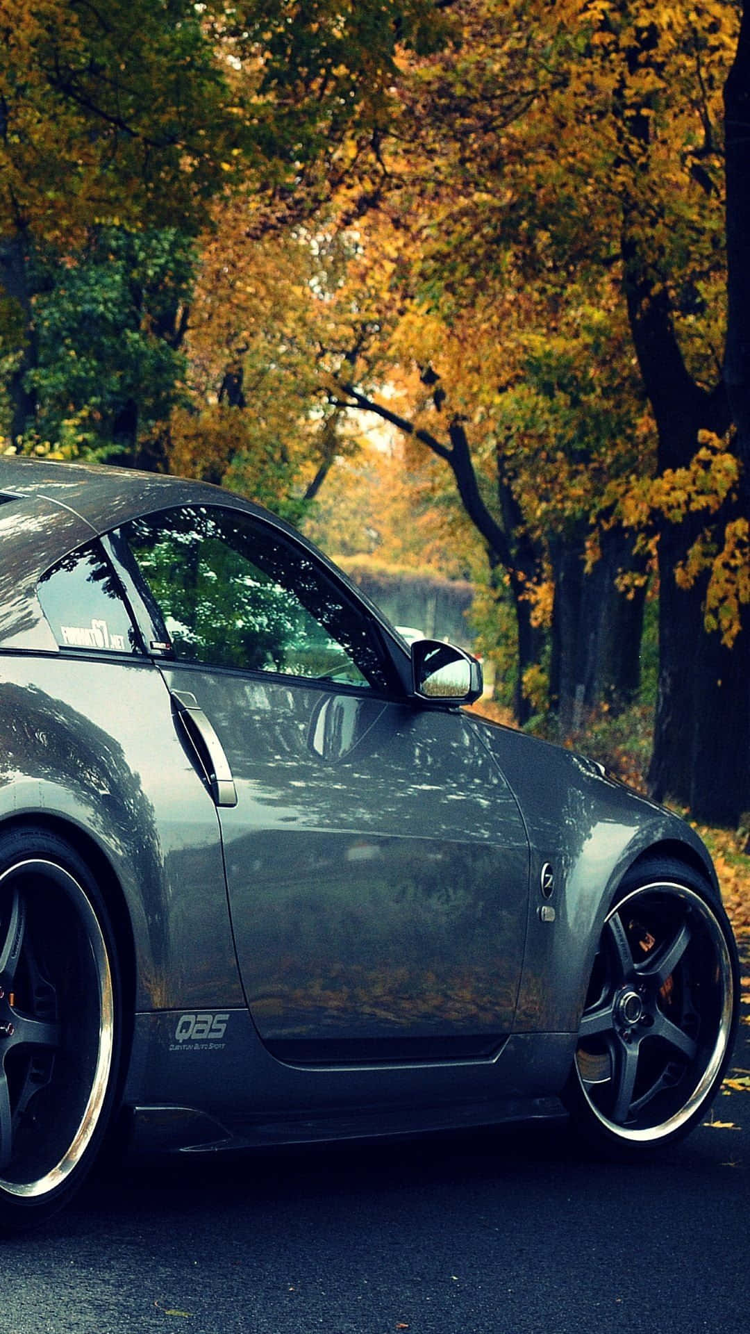Nissan 350Z, Metallic Silver, autumn trees, Full HD Phone Wallpaper