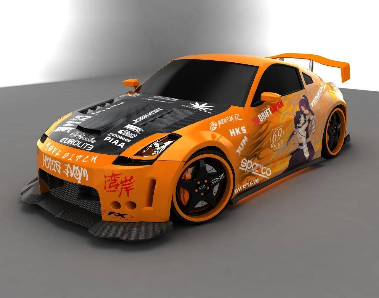 Nissan 350Z, vibrant orange, black, HD Desktop Wallpaper