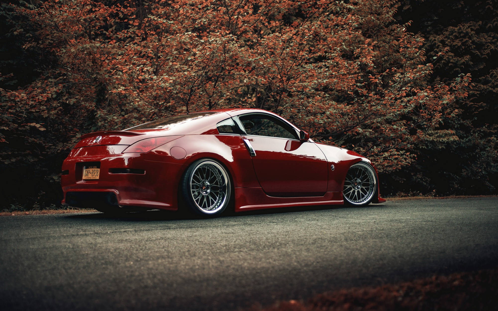 Nissan 350Z, glossy red, custom wheels, Full HD Desktop Wallpaper