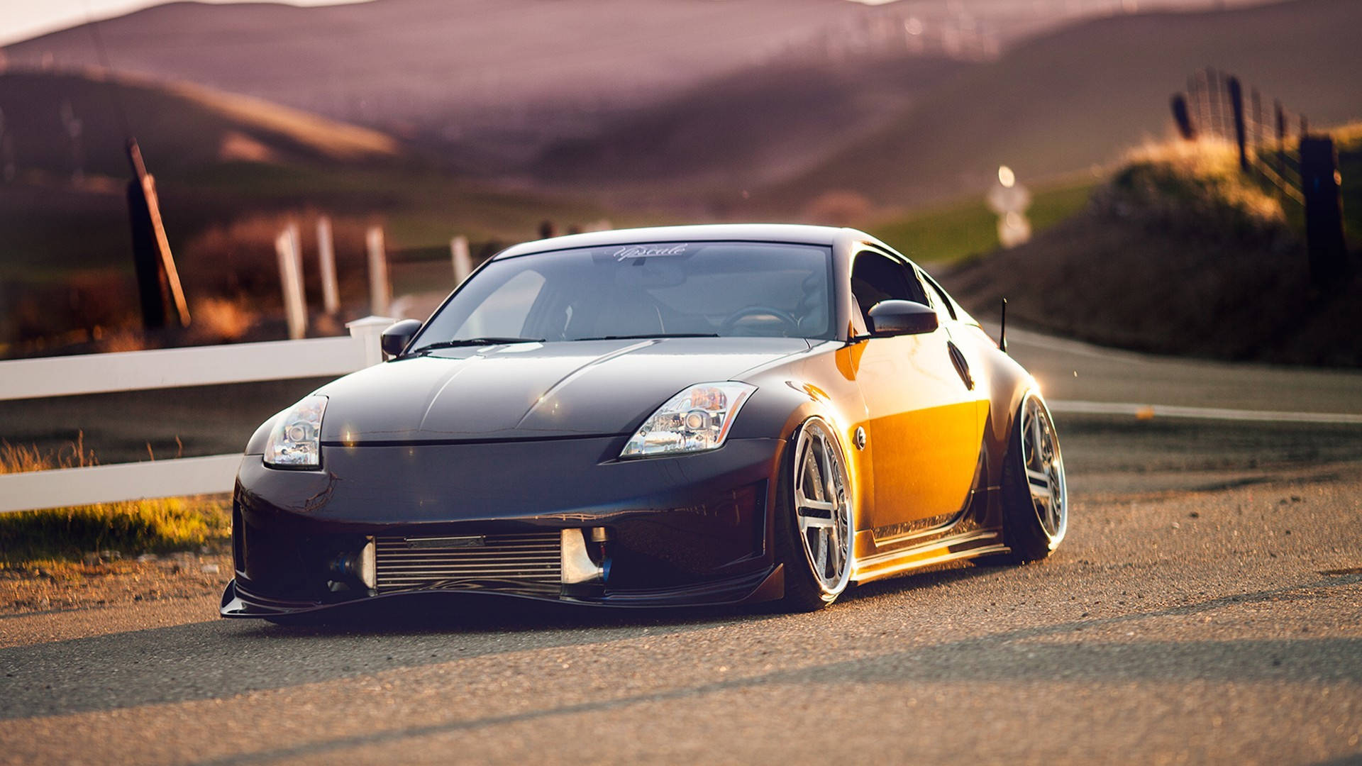 Nissan 350z, black, yellow, Full HD Desktop Wallpaper