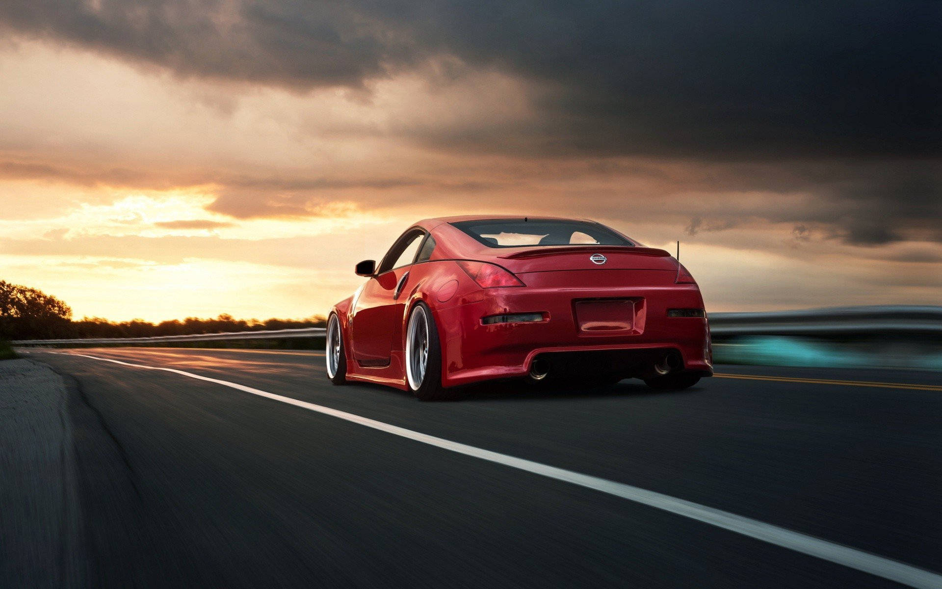 Nissan 350z, red, sports car, Full HD Desktop Wallpaper