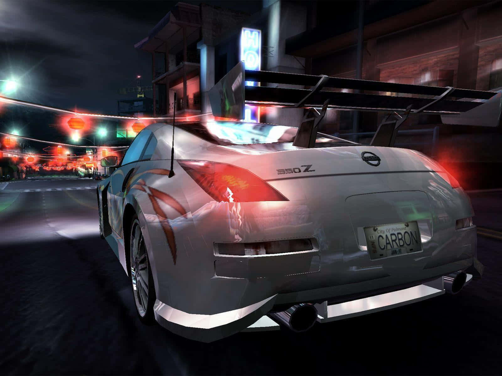 Nissan 350Z, silver, carbon fiber license plate, HD Desktop Wallpaper