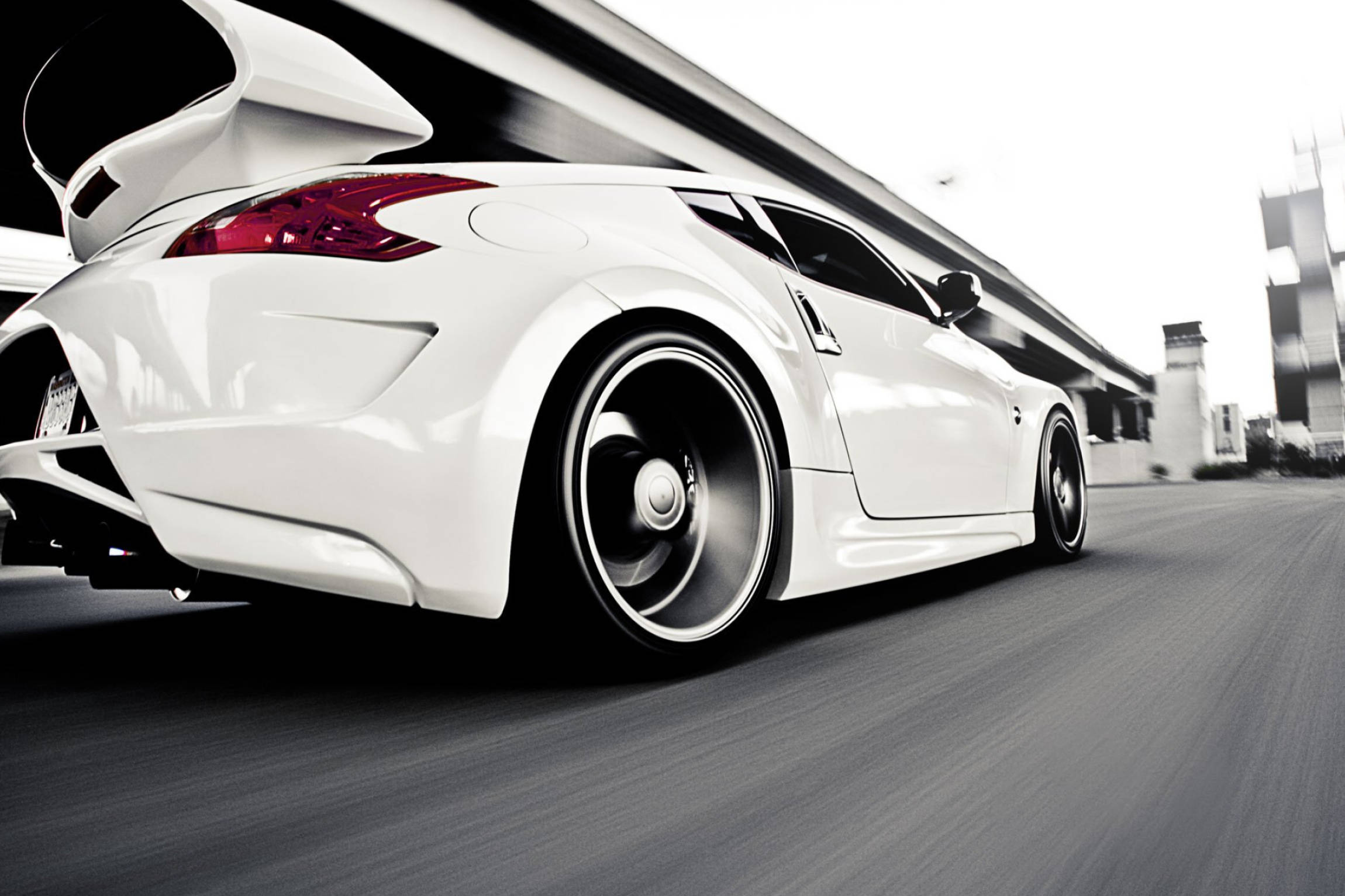 Nissan 370Z, white, large rear wing, Full HD Desktop Wallpaper