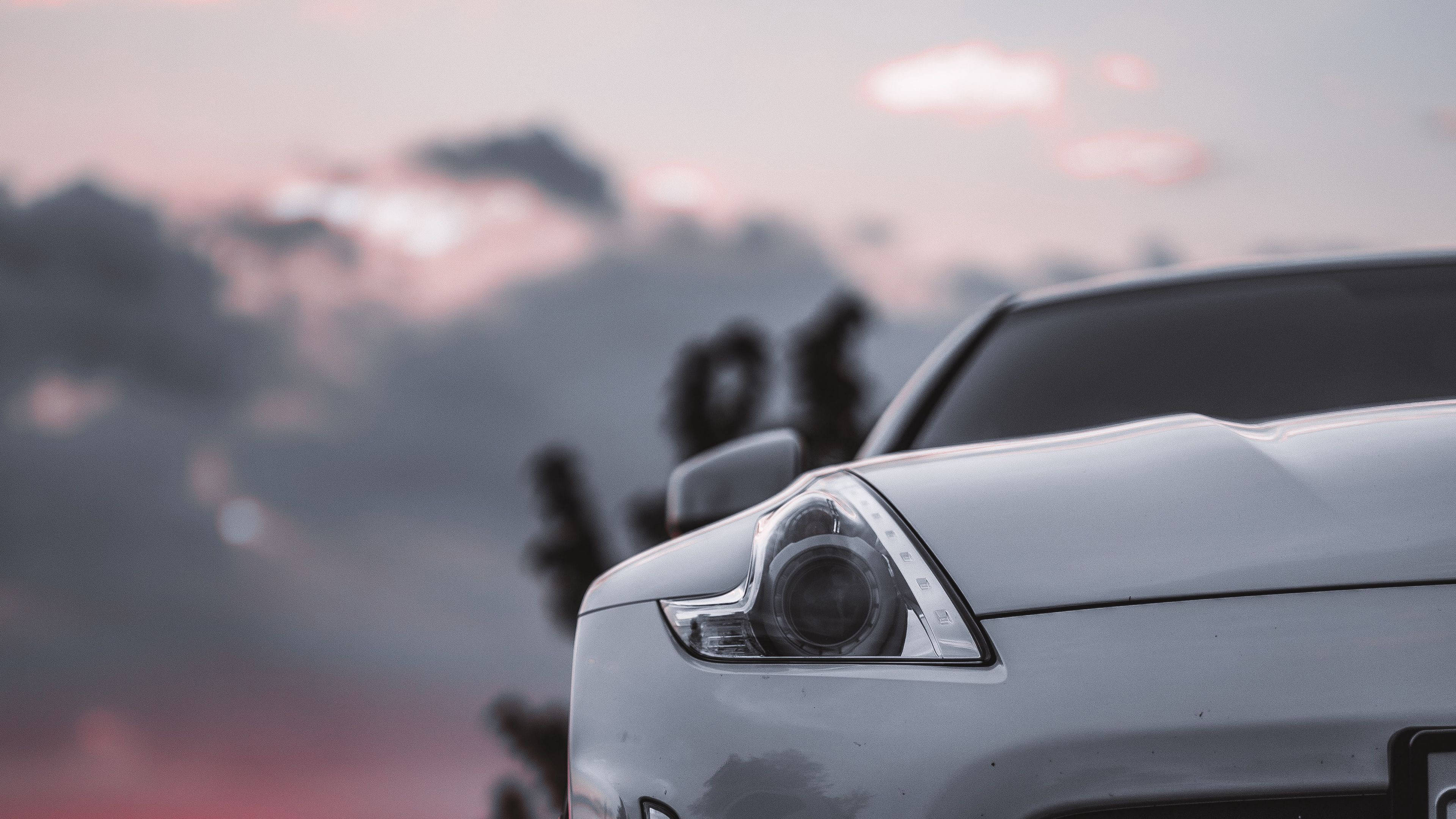 Nissan 370Z, silver, headlight, 4K Desktop Wallpaper
