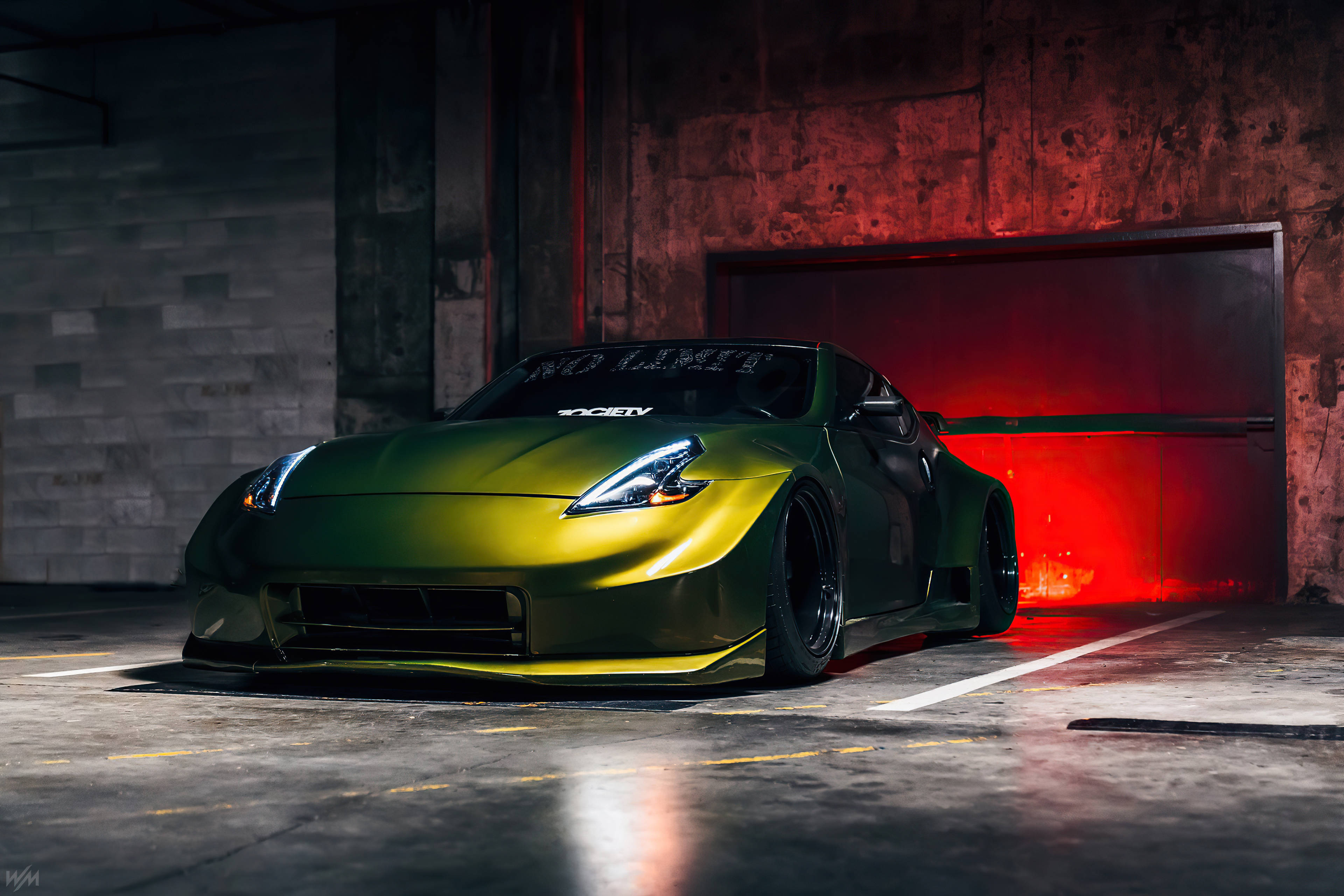 Nissan 370z, matte green, custom widebody kit, 4K Desktop Wallpaper