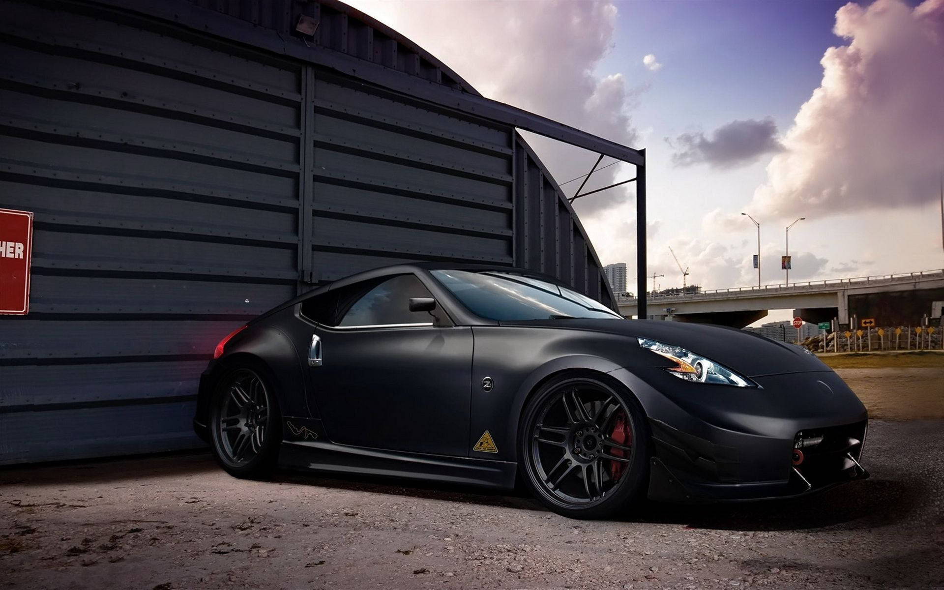 Nissan 370z, matte black, red brake calipers, Full HD Desktop Wallpaper
