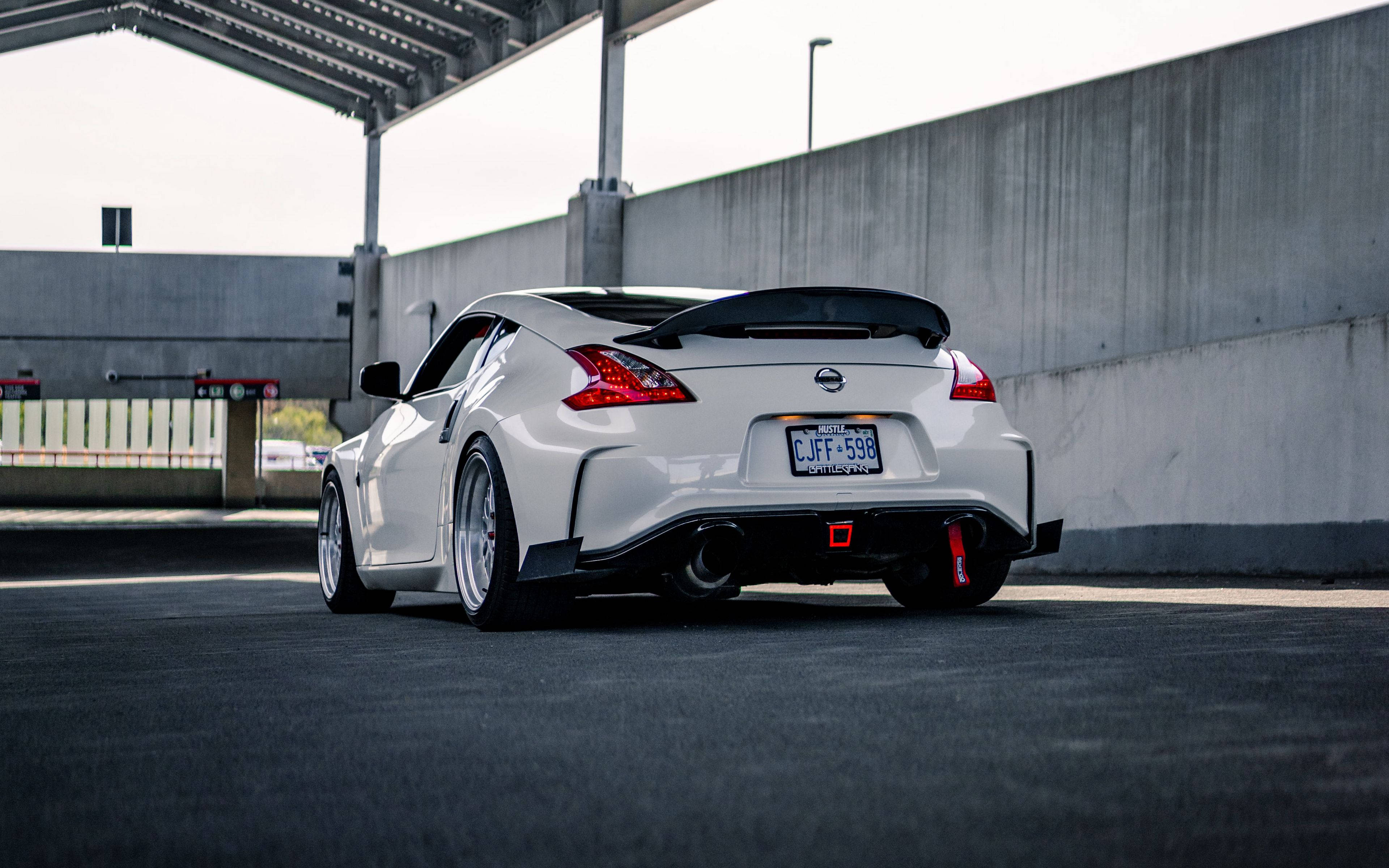 Nissan 370Z, white, rear spoiler, 4K Desktop Wallpaper