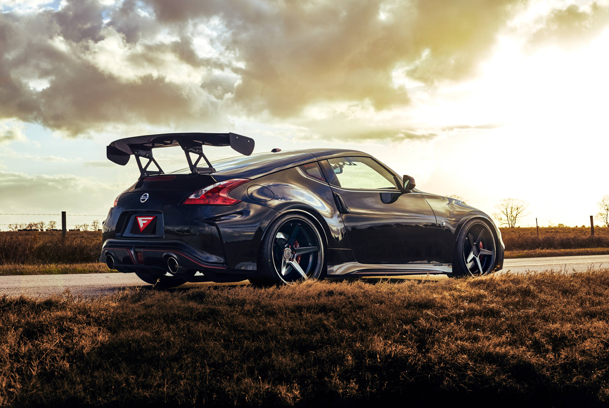 Nissan 370Z, black, large rear wing, Full HD Desktop Wallpaper