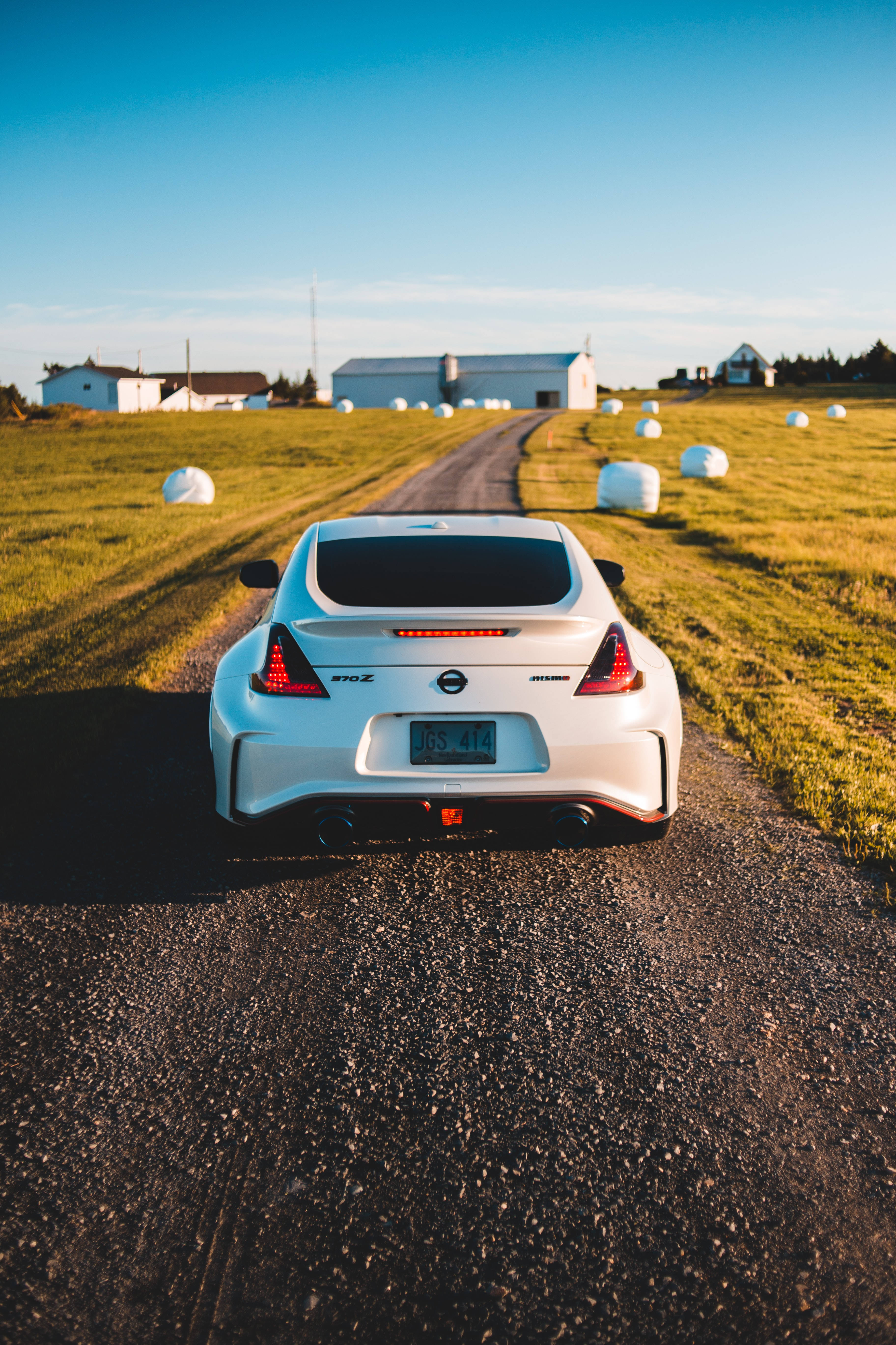 Nissan 370Z, white, gravel road, 5K Phone Wallpaper